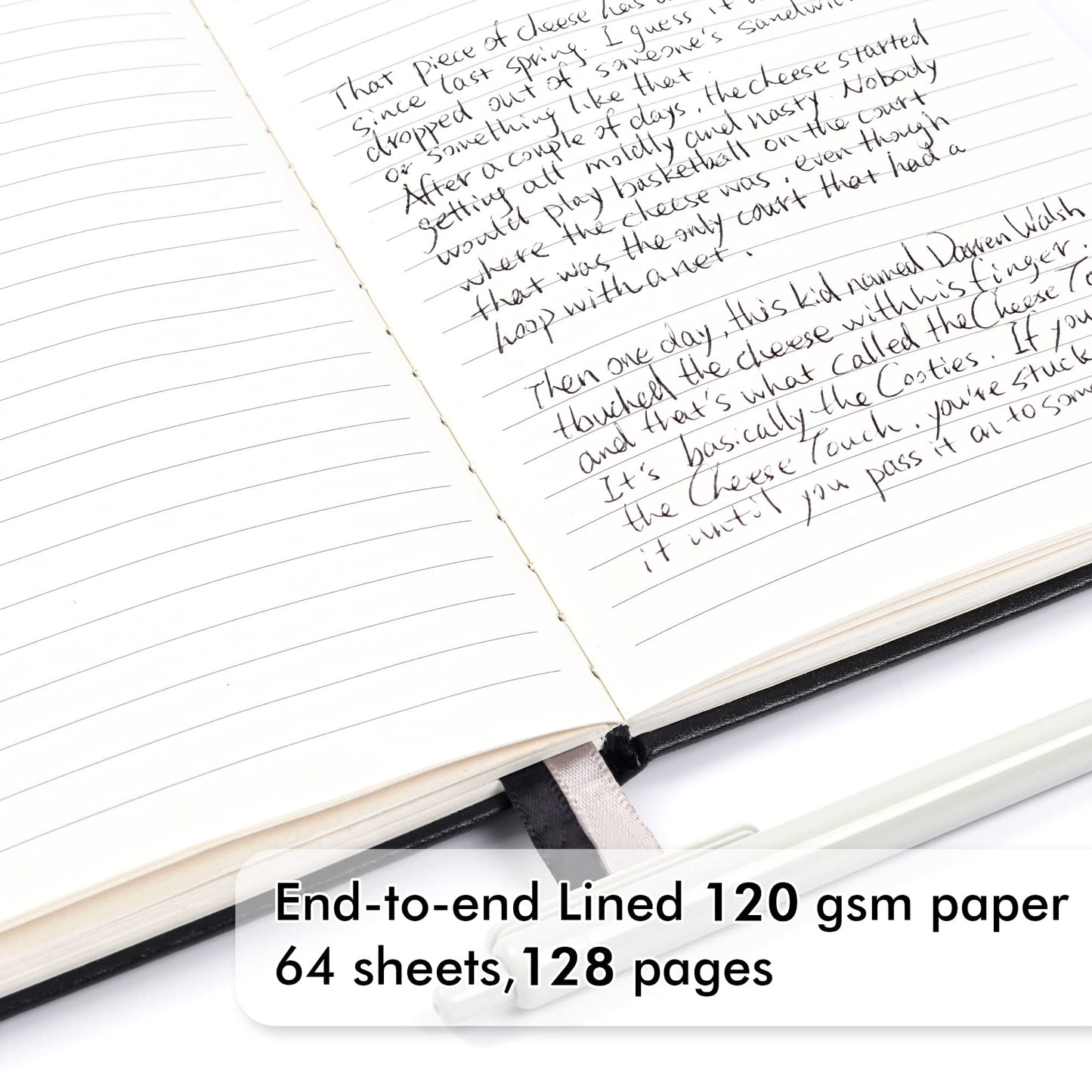 feela Notebook A5 lined, 3 black notebooks with 3 pens, DIN A5 Hardcover Notebooks, 120 g / m², 128 pages each, 64 sheets, diary, business notebook, notebook for men, women