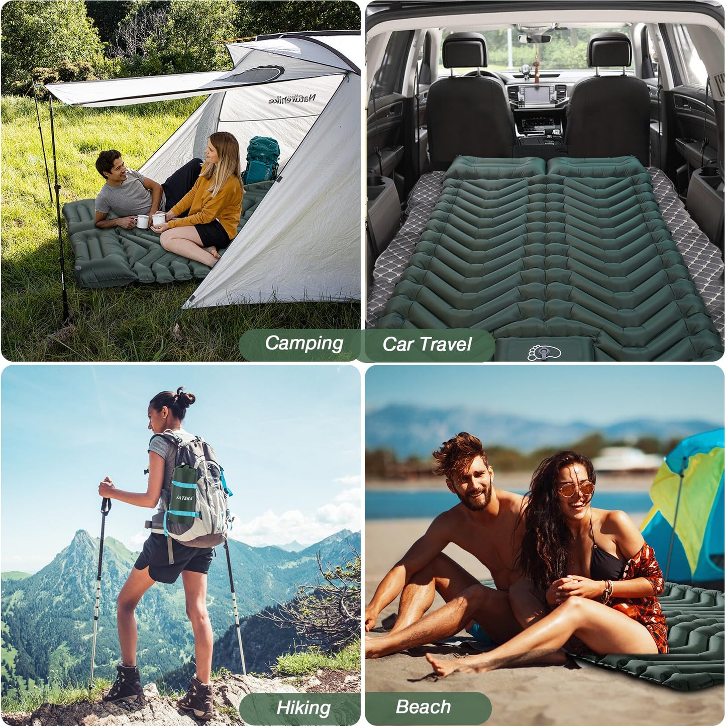Self-inflating sleeping mat, JATEKA inflatable mat for 2 people for camping. Sleeping mat with pillow & foot pump. Compact lightweight air mattress for camping, backpacking, hiking, and travel tent.