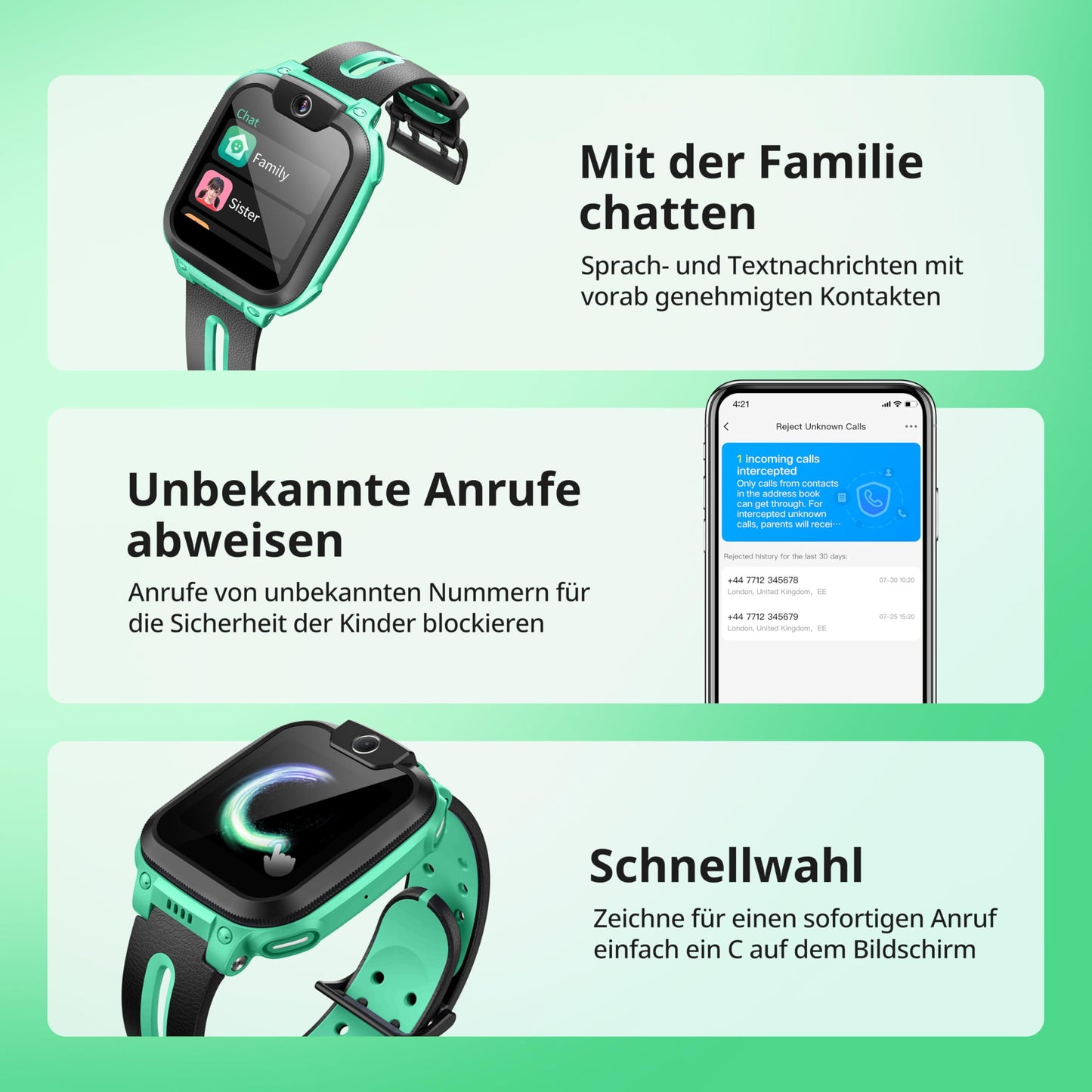 imoo Z1 Smartwatch for Kids Watch Phone, 4G Kids Smartwatch Phone with long-lasting video and phone call, GPS watch with real-time tracking and IPX8 waterproofing (Green)
