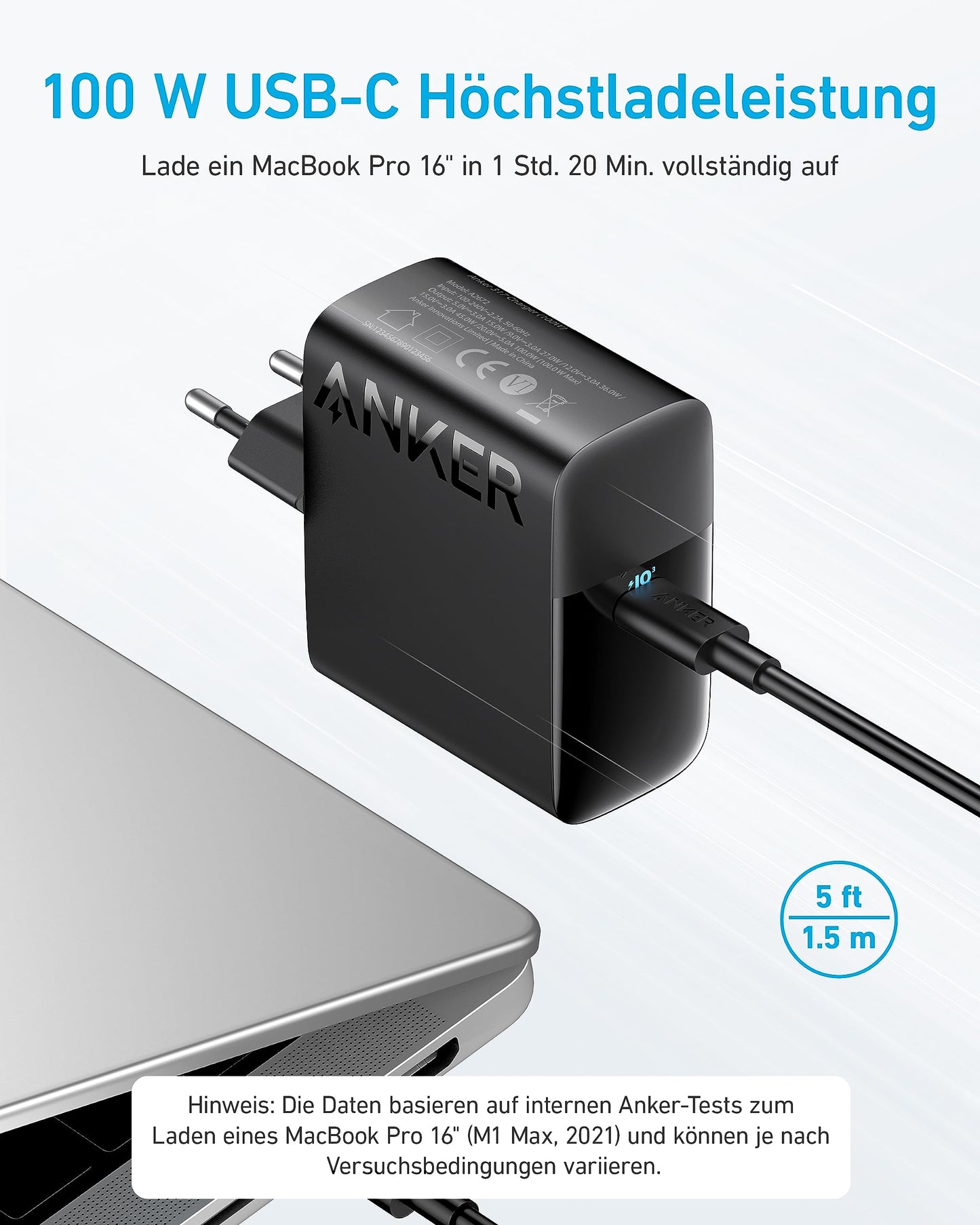 Anchor 100W USB C Charger, PIQ 3.0 Compact Fast Charger, USB C Power Adapter for MacBook Pro, MacBook Air, iPad Pro, iPhone 17/16/15 Series, Samsung Galaxy