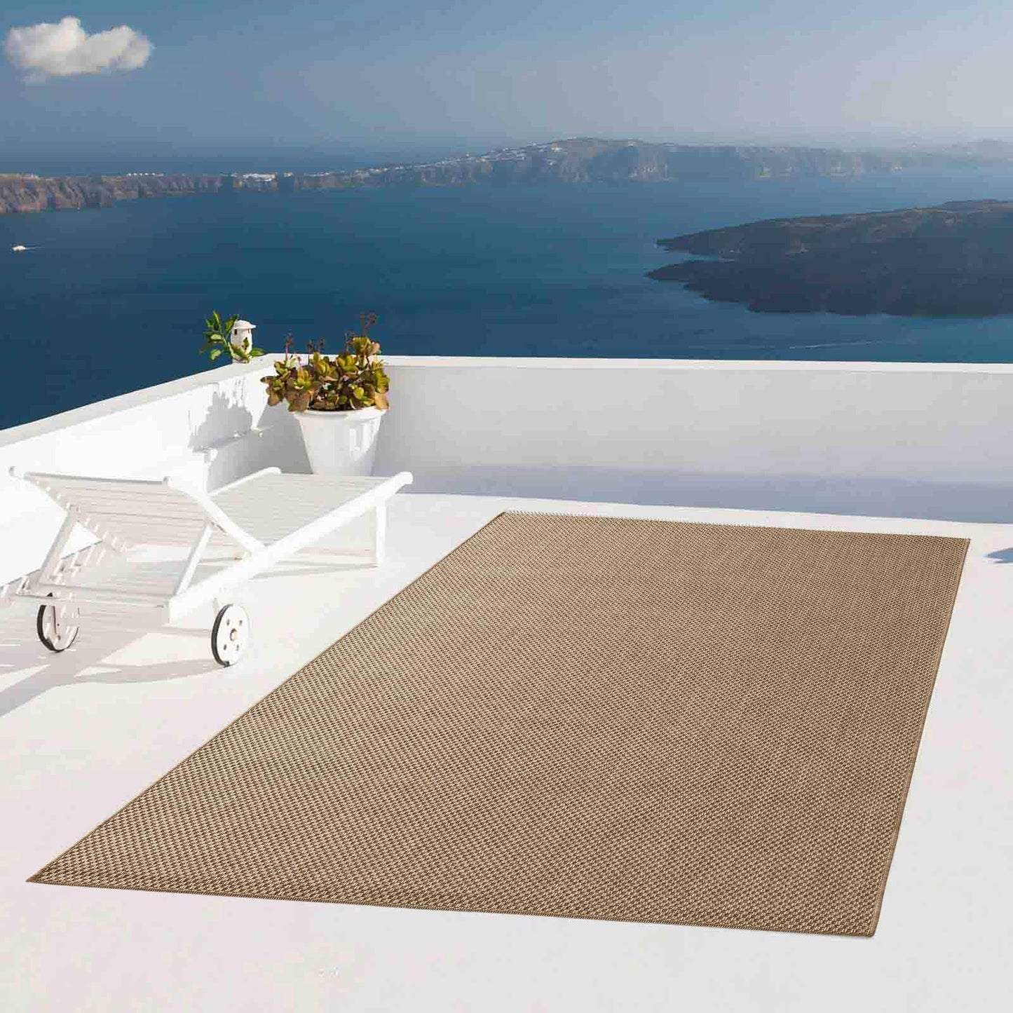 Taracarpet Outdoor Rug Weatherproof Living Room Balcony Kitchen Rug Flat Weave Sisal Look Plain Beige 240x340 cm