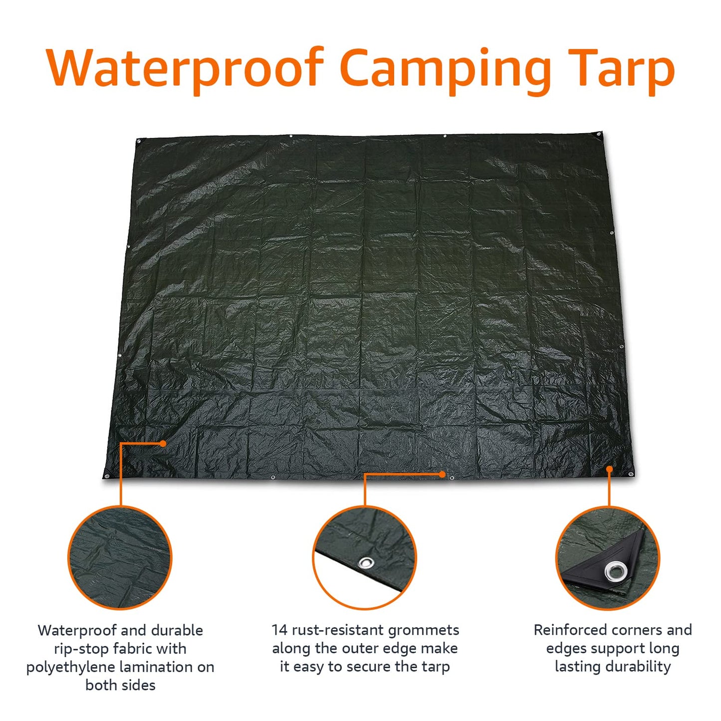 Amazon Basics - Camping Tarp Waterproof, 3.04 x 3.65 m, Green
