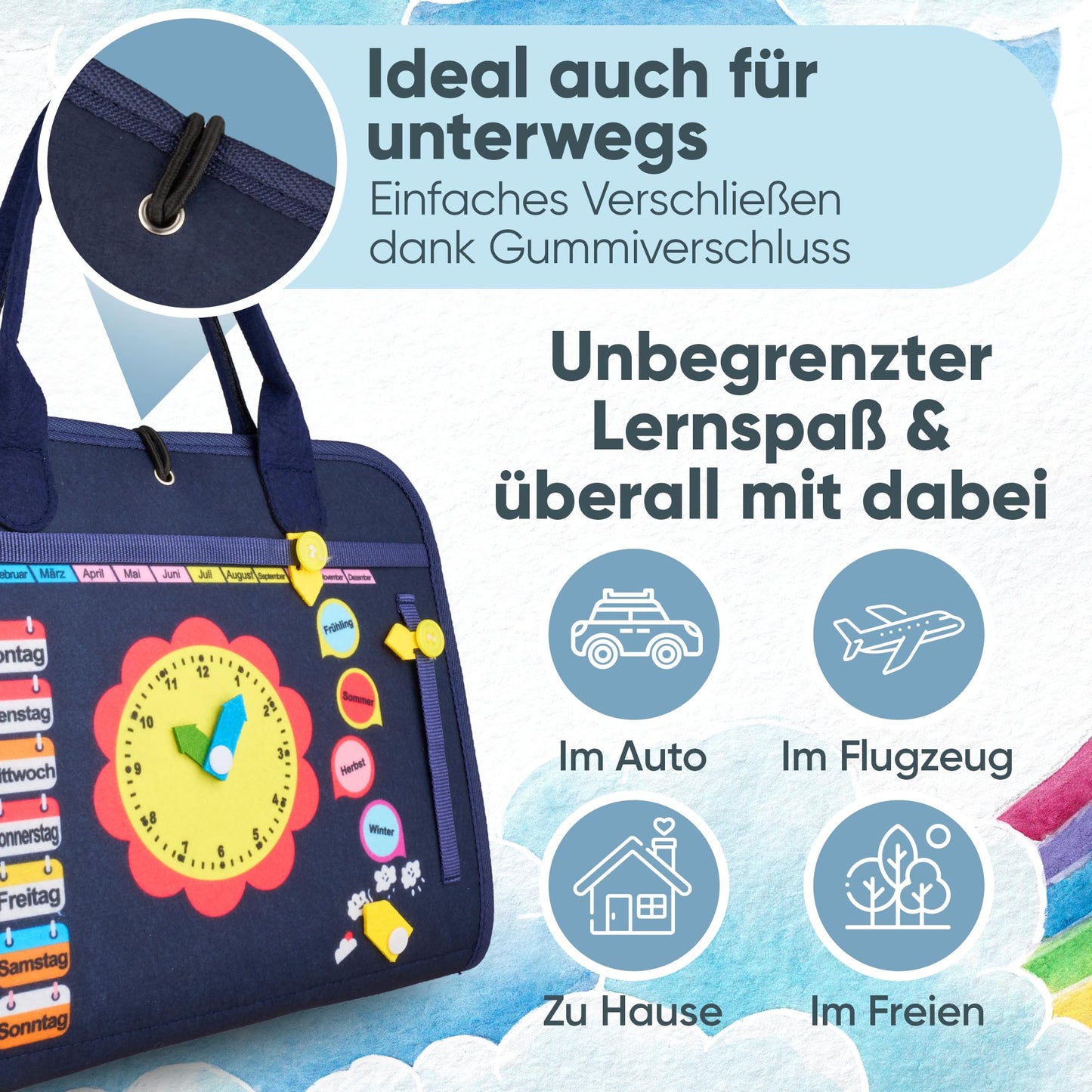 AnToniMahoni Montessori Busy Board German toy for 1 2 3 4 year olds, Activity Board motor skills toy, gift for boys girls, baby educational toy basic skills, motor skills game for travel