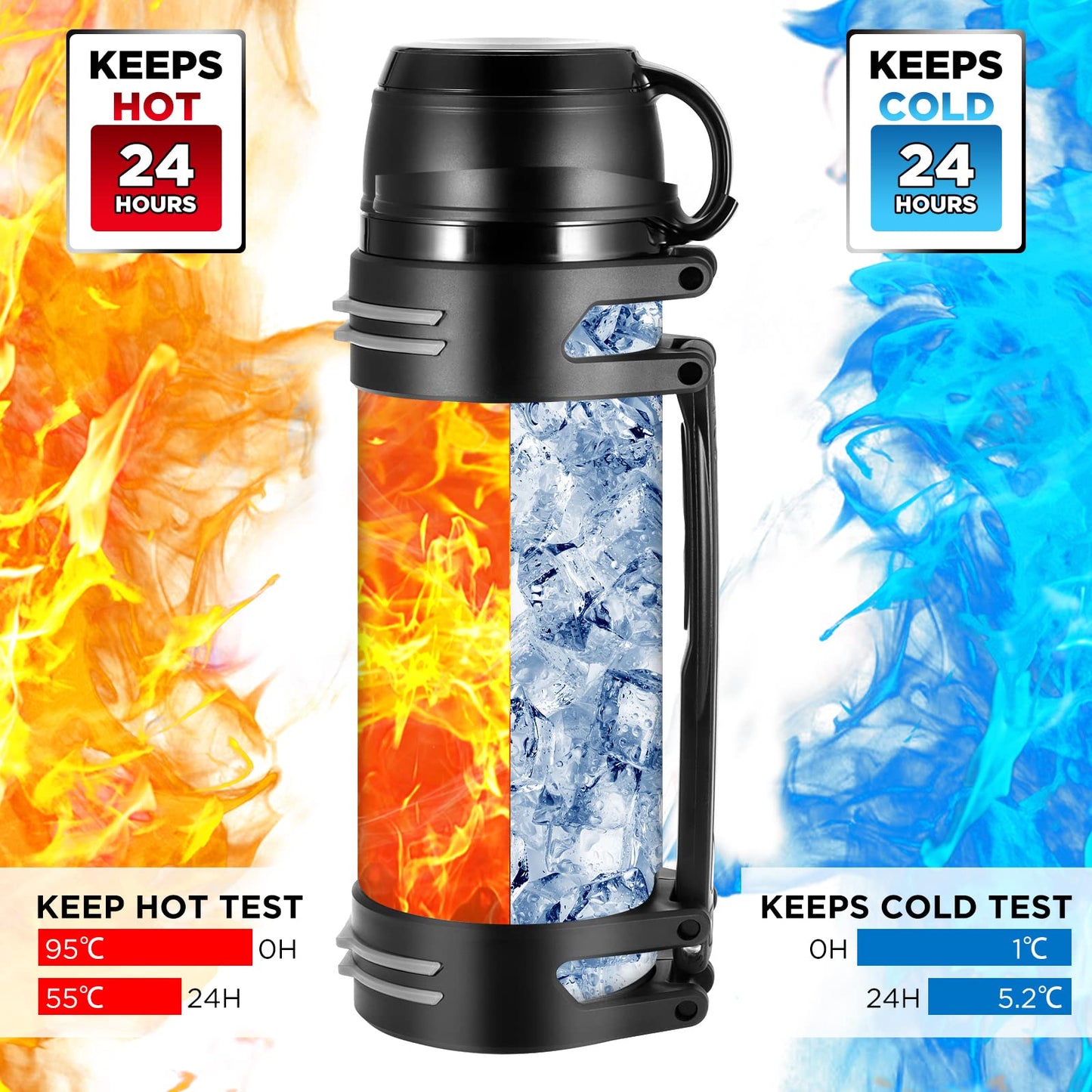 Hangrow Vacuum Insulated Bottle 2.5L Large Capacity Stainless Steel Vacuum Insulated Bottle for Hot Drinks + Coffee Cup Lid with Handle, Travel Bottle Drink Bottles Food Soup Bottle
