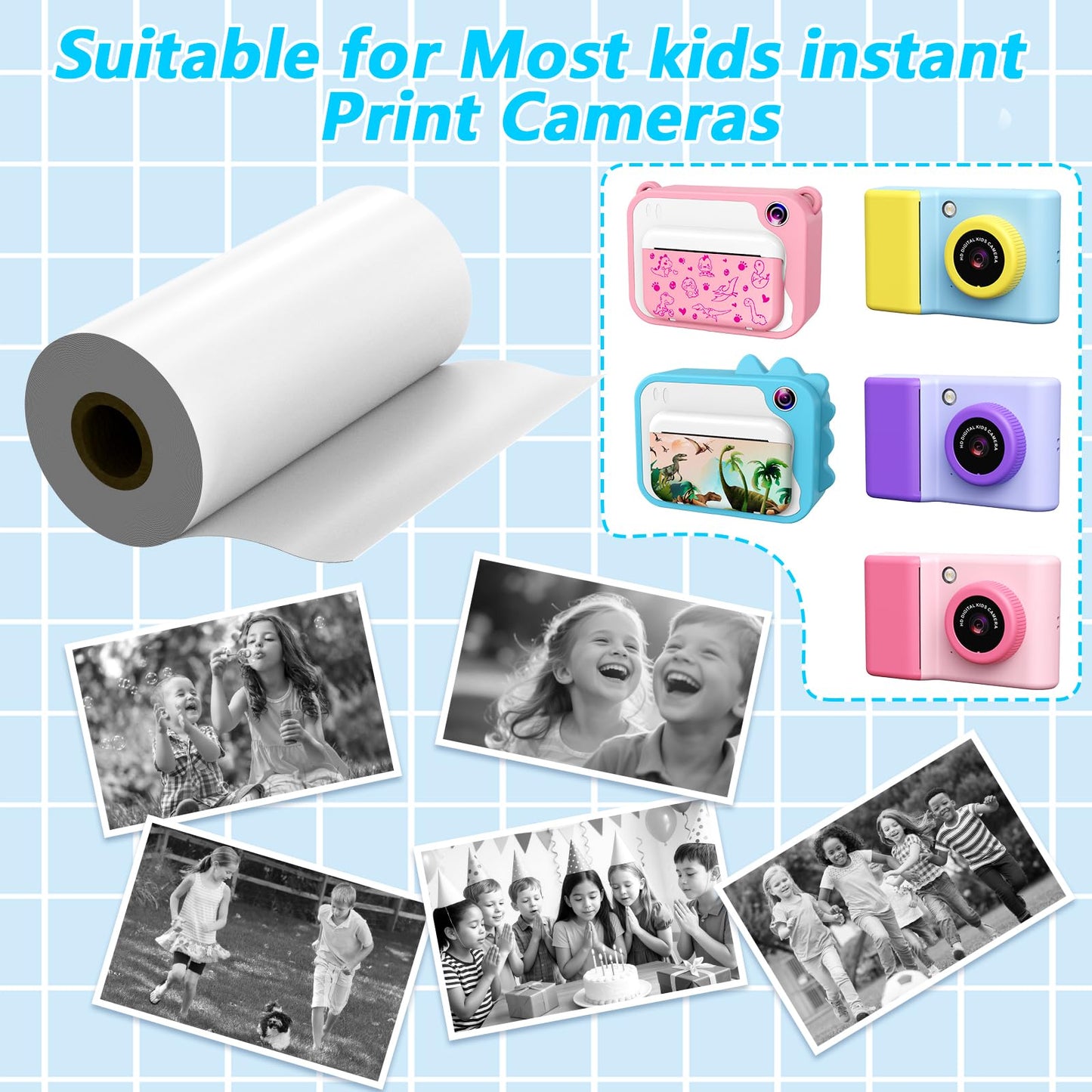5 rolls of printing paper for kids camera, instant print thermal paper, refill paper for kids camera (length: 23.95 feet & width: 2.28 inches)...