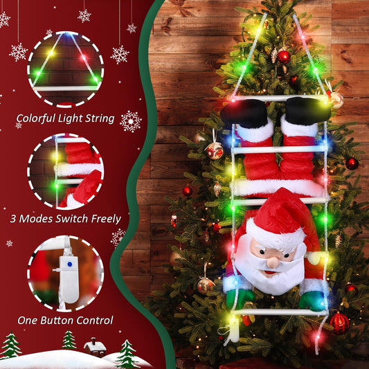 Climbing Santa Claus, Aceshop 34" Hanging Christmas Santa Decorations with LED light Christmas Ornaments Filled Plush Santa Claus Doll Gift for Christmas Decoration