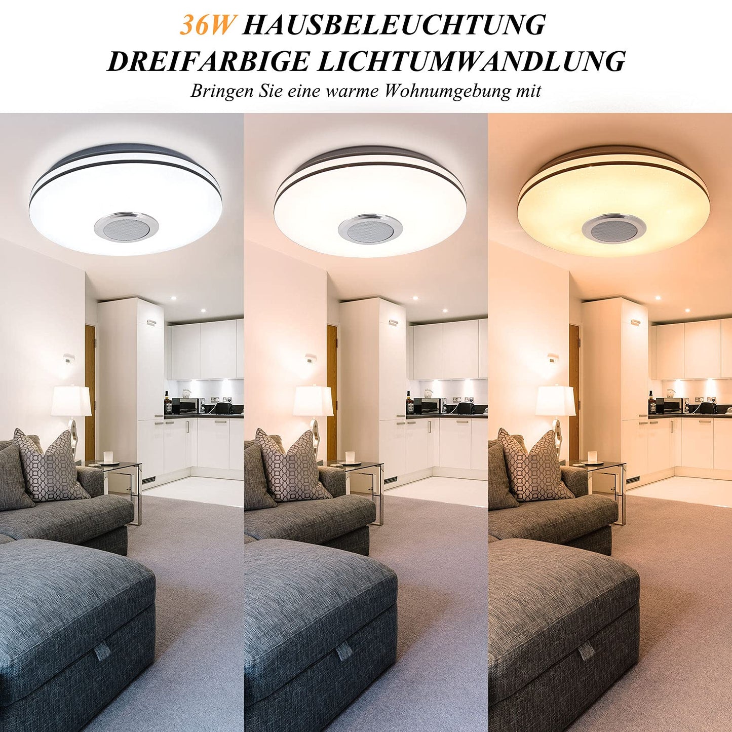 MILFECH 36W LED Ceiling Light Dimmable with Bluetooth Speaker, Remote Control and APP Control, LED Ceiling Lamp with RGB Color Changing, Music for Bedroom Kids Room Living Room