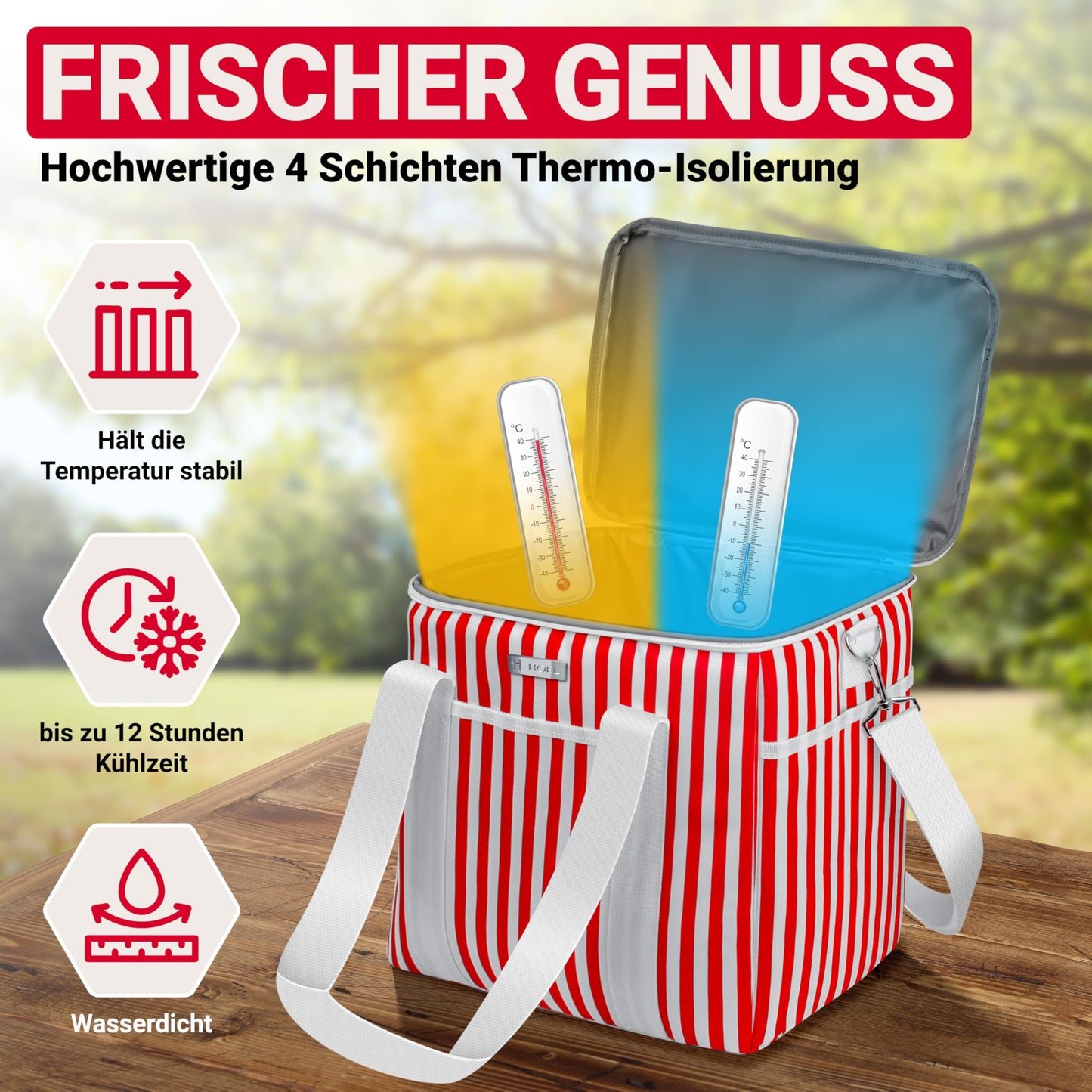 Large 30L HOEL Cooler Bag - Insulated Thermos Bag - Waterproof & Leakproof Lunch Bag - Insulated Bag for Car & Shopping - Picnic Bag Lunch Bag Lunchbag