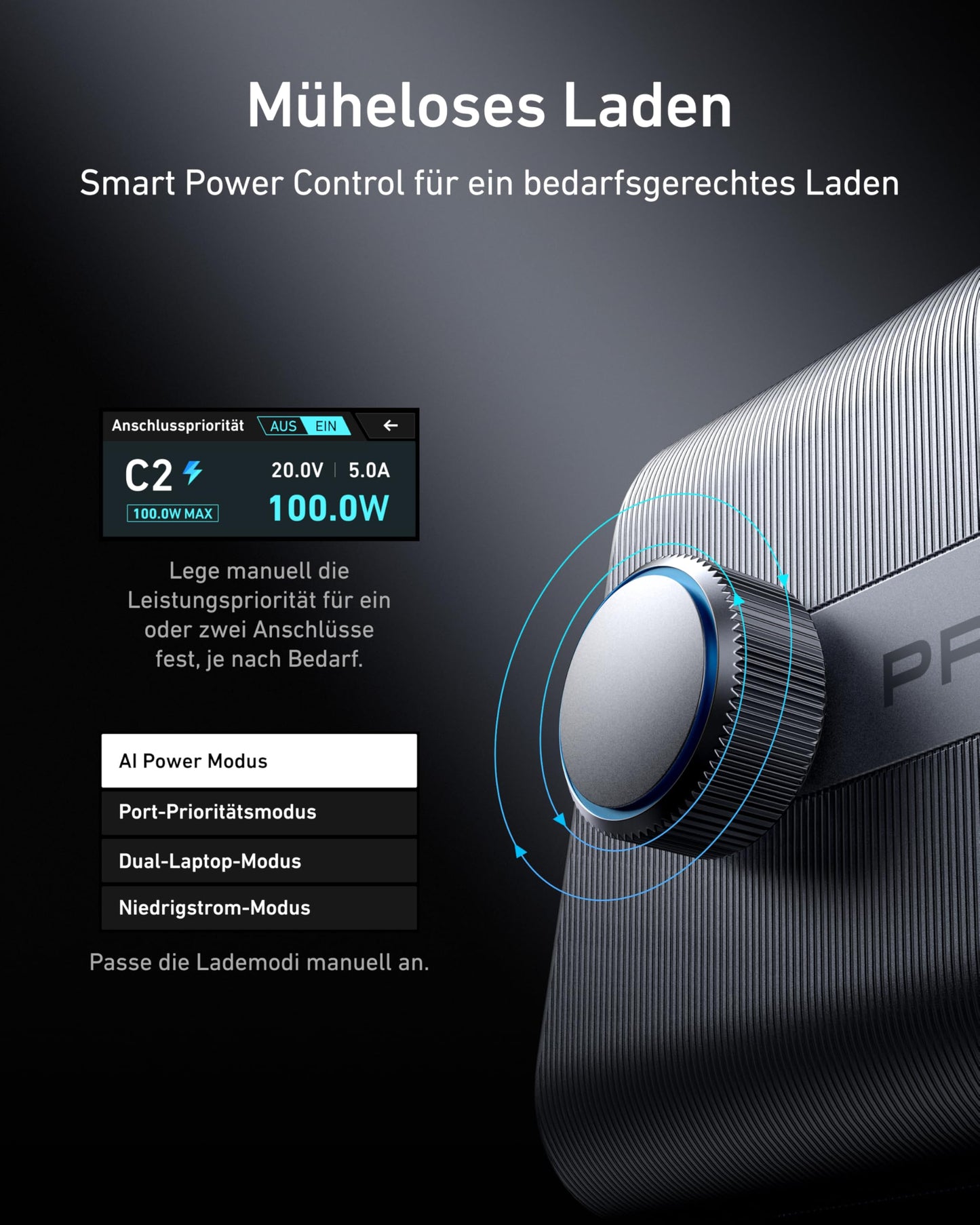 Anker Prime 250W USB-C Charger, Ultra-fast 6-Port GaN Charging Station, 2.26" LCD Display and Smart Control Dial, compatible with MacBook Pro/Air, iPhone 17/16/15, Pixel, Galaxy, Apple Watch & more