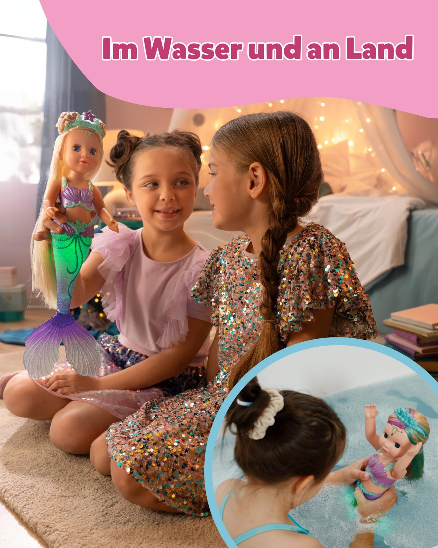BABY born Mermaid - 43 cm doll - High-quality hair with colorful strands - Glowing tail fin - Battery operated - Suitable for kids aged 3 and up, green