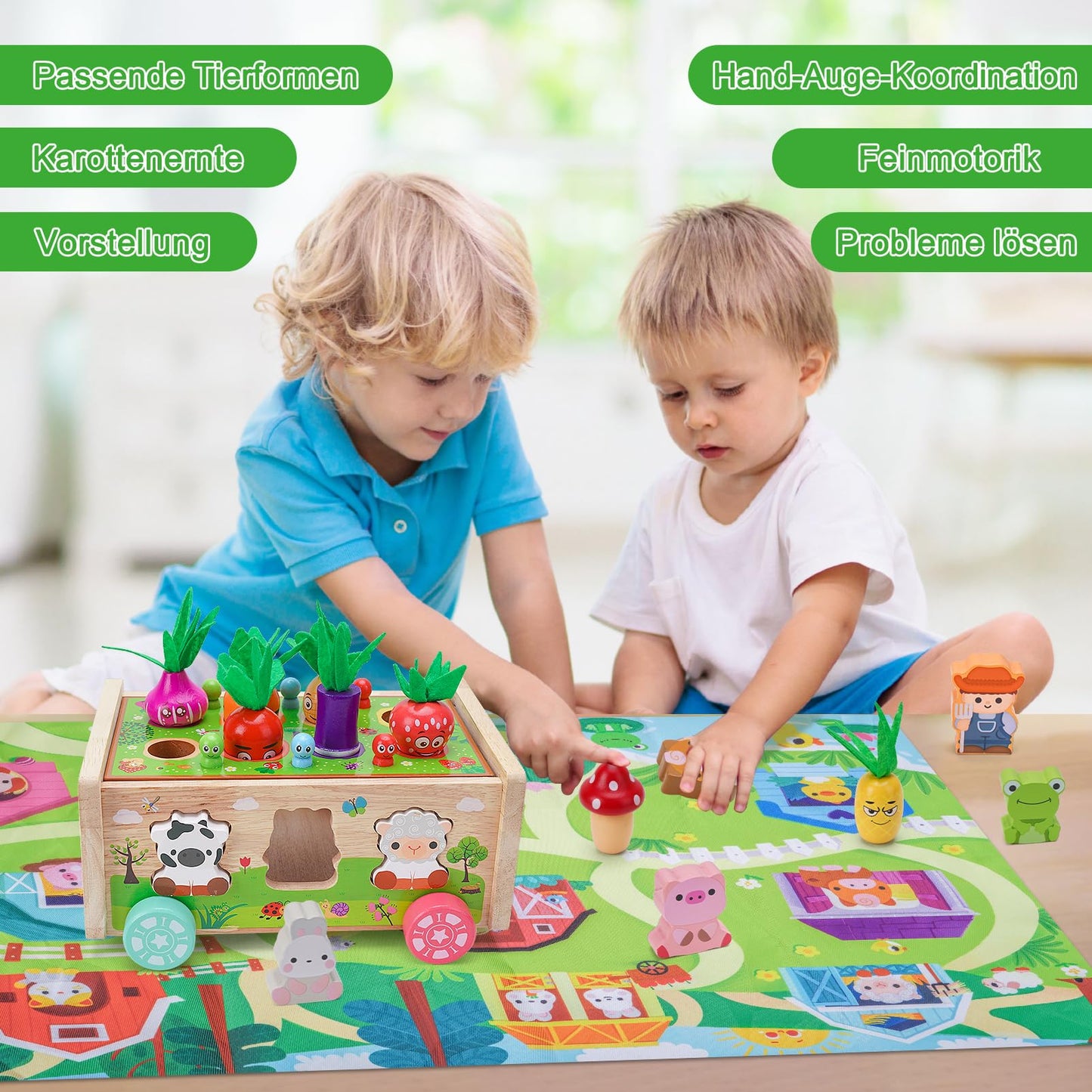 Montessori toy for 1 2 3 year olds | Wooden toy with card 7-in-1 farm game wooden motor skills toy | Children's carrot stacking game wooden | Montessori gift for girls and boys