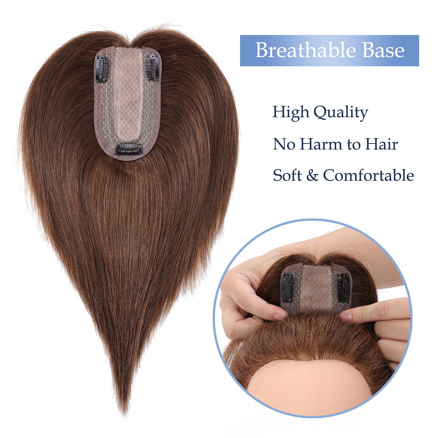Silk-co hairpieces real hair clip-in extensions real hair toupee hair extension toupee hair extensions for women 7A human hair 30cm-38g 04# medium brown
