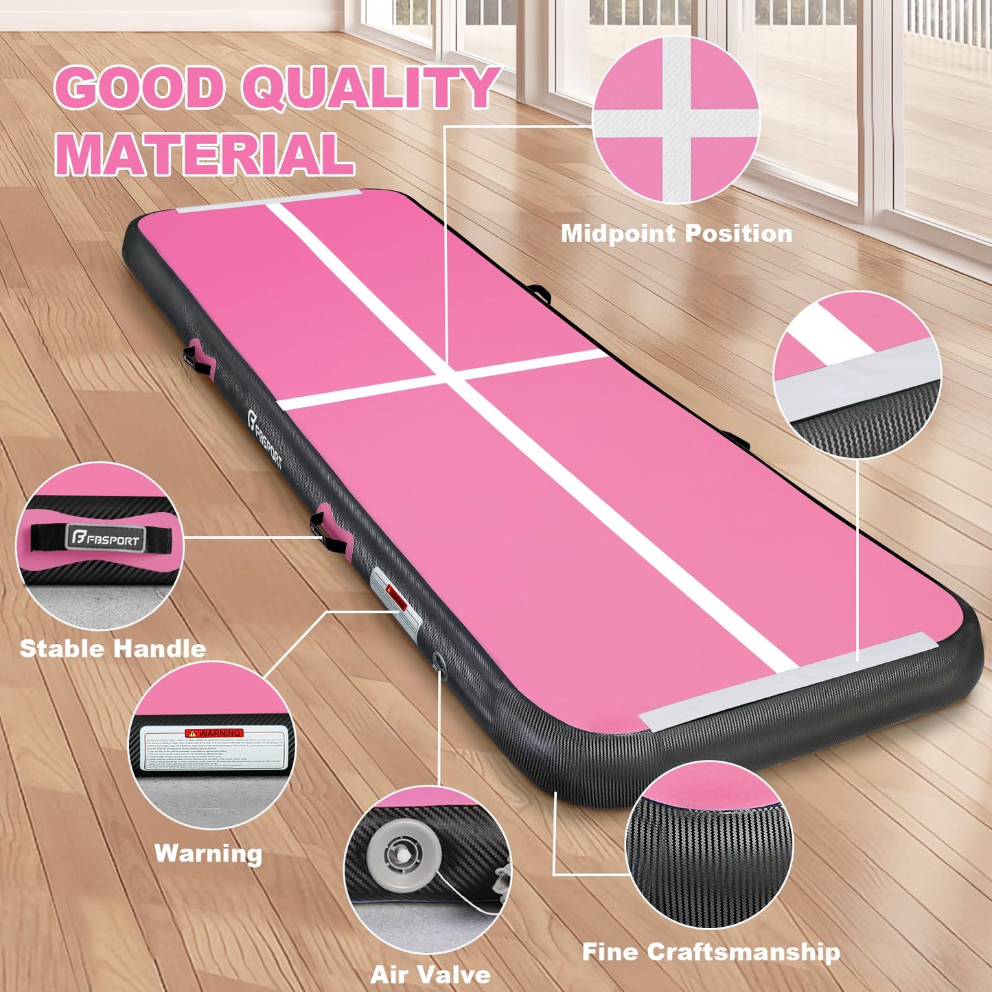 FBSPORT Airtrack mat, 10cm thick 4m tumbling mat, gymnastics mat with air pump, training mat with carrying bag, jogging mat for home, outdoor, yoga