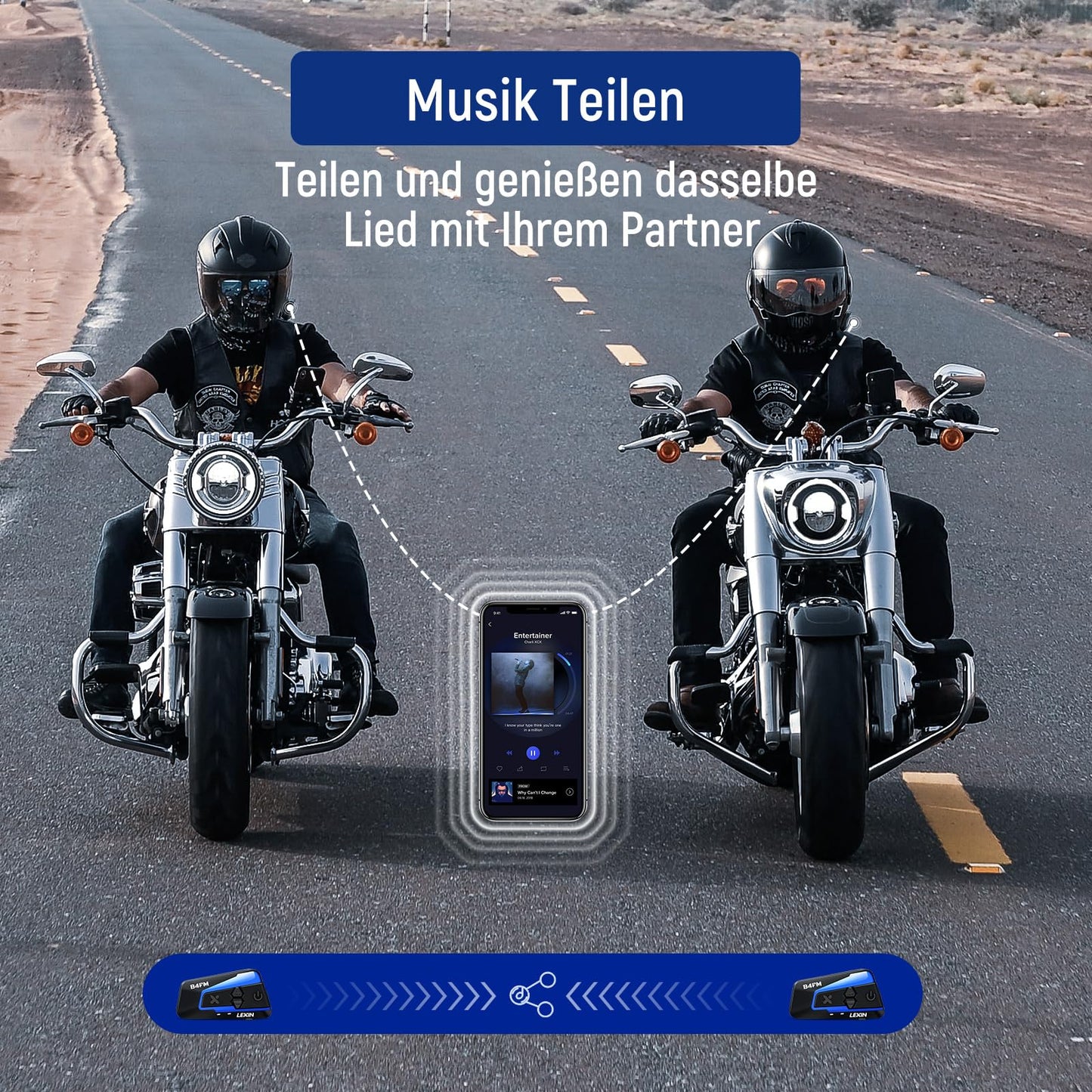 LEXIN B4FM Motorcycle Intercom, Helmet Headset for up to 10 riders with 2000m range, DSP and CVC noise cancellation Motorcycle Helmet Communication System with music sharing function.