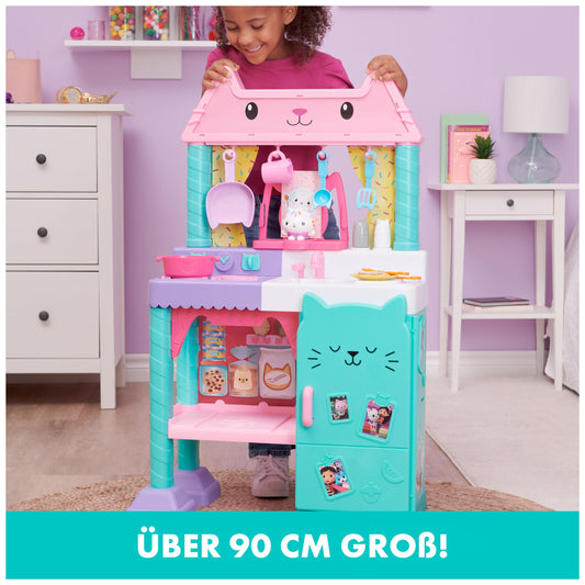 Gabby's Dollhouse, Cakey's Lifesize Kitchen, role play kitchen with sound effects, play kitchen accessories, and toy food, suitable for children aged 3 and up.