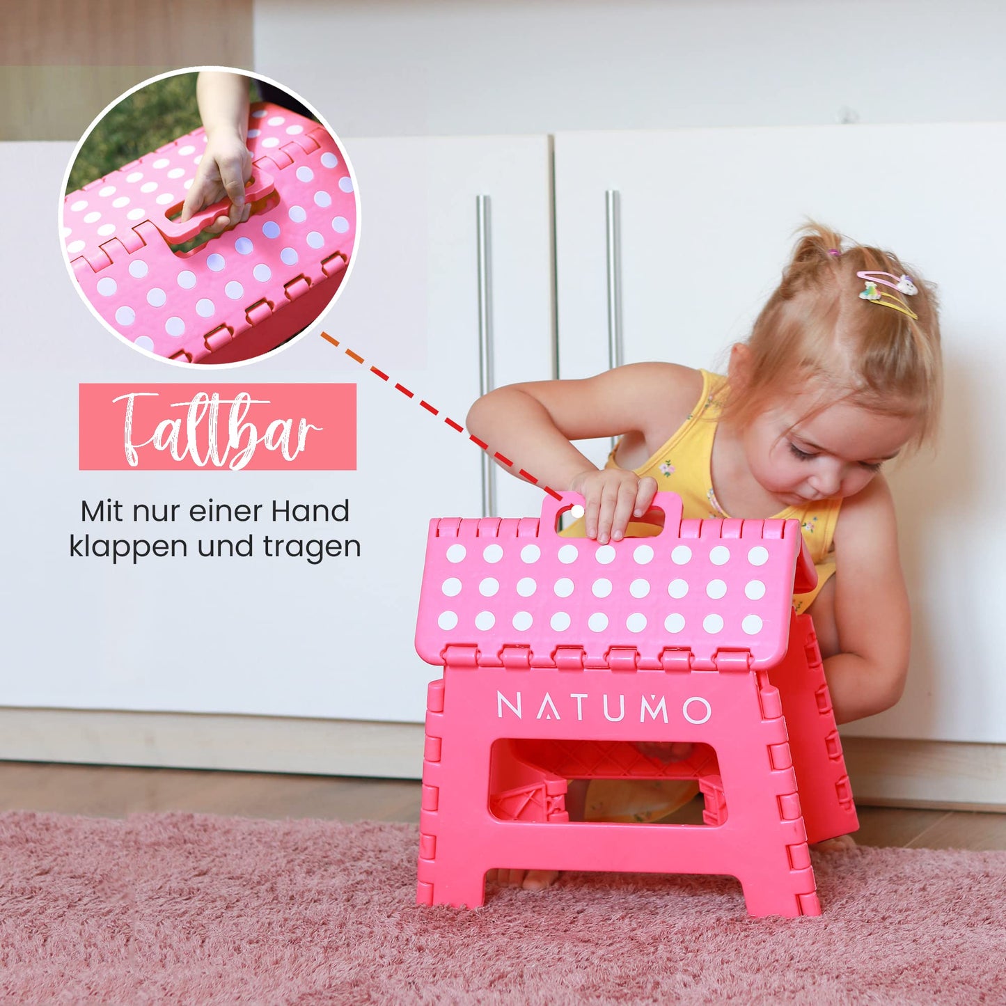 NATUMO® Folding Step Stool for Kids, Lightweight and Non-Slip Children's Stool for Bathroom & Toilet, Foldable Step for Bathrooms, Kitchen, and Garden, 22cm (Black)