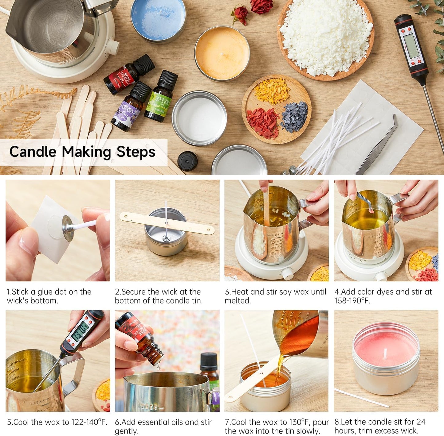 Shuttle Art DIY Candle Making Set with 3lbs Soy Wax, Melting Pot, Fragrance Oil, Wicks, Candle Tins, Dyes, Candle Wick Holder, Candle Making Kit, DIY Scented Candles.