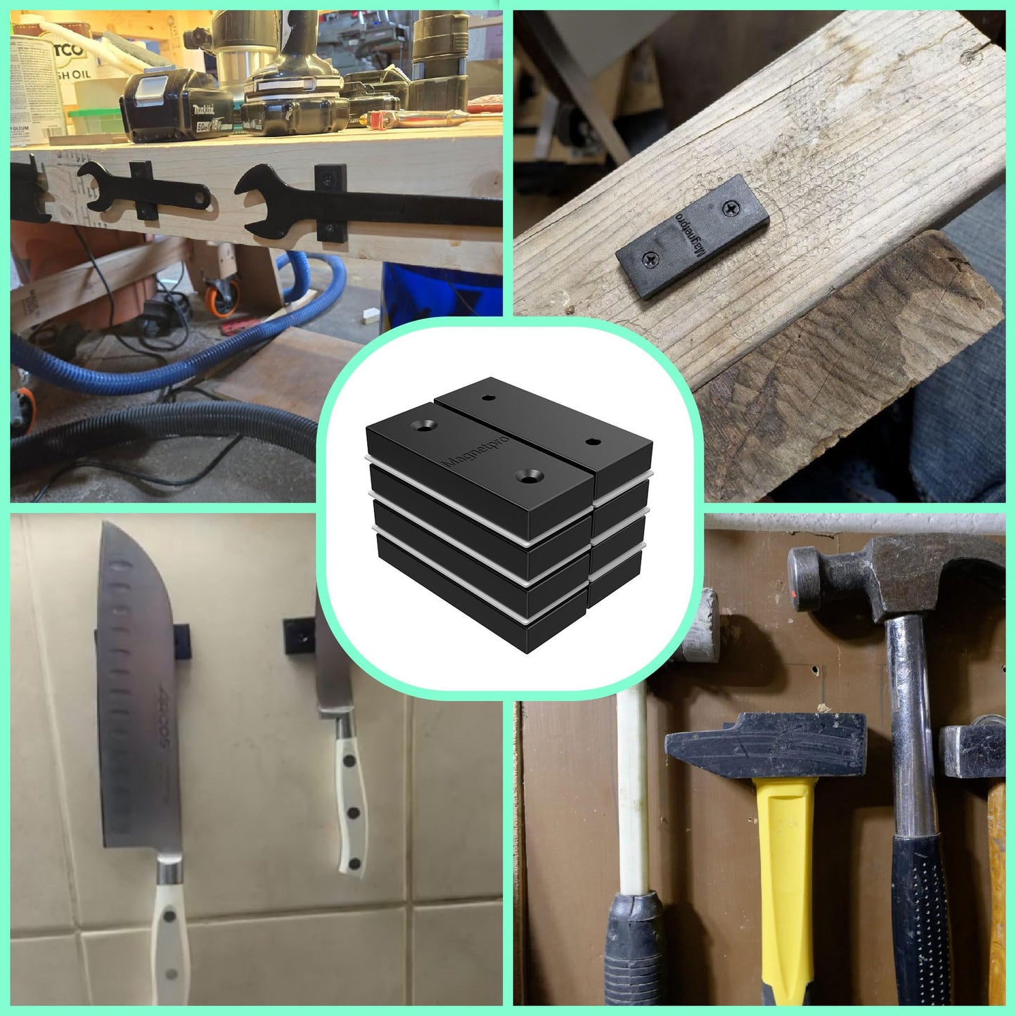 MagneticPro 4 Piece Rectangular Magnets Complete with PP plastic coating, 10kg force Size 50.80 x 19.05 x 7.62 mm Food safe, rustproof, and waterproof (4, 10 KG One-Sided Magnetism)