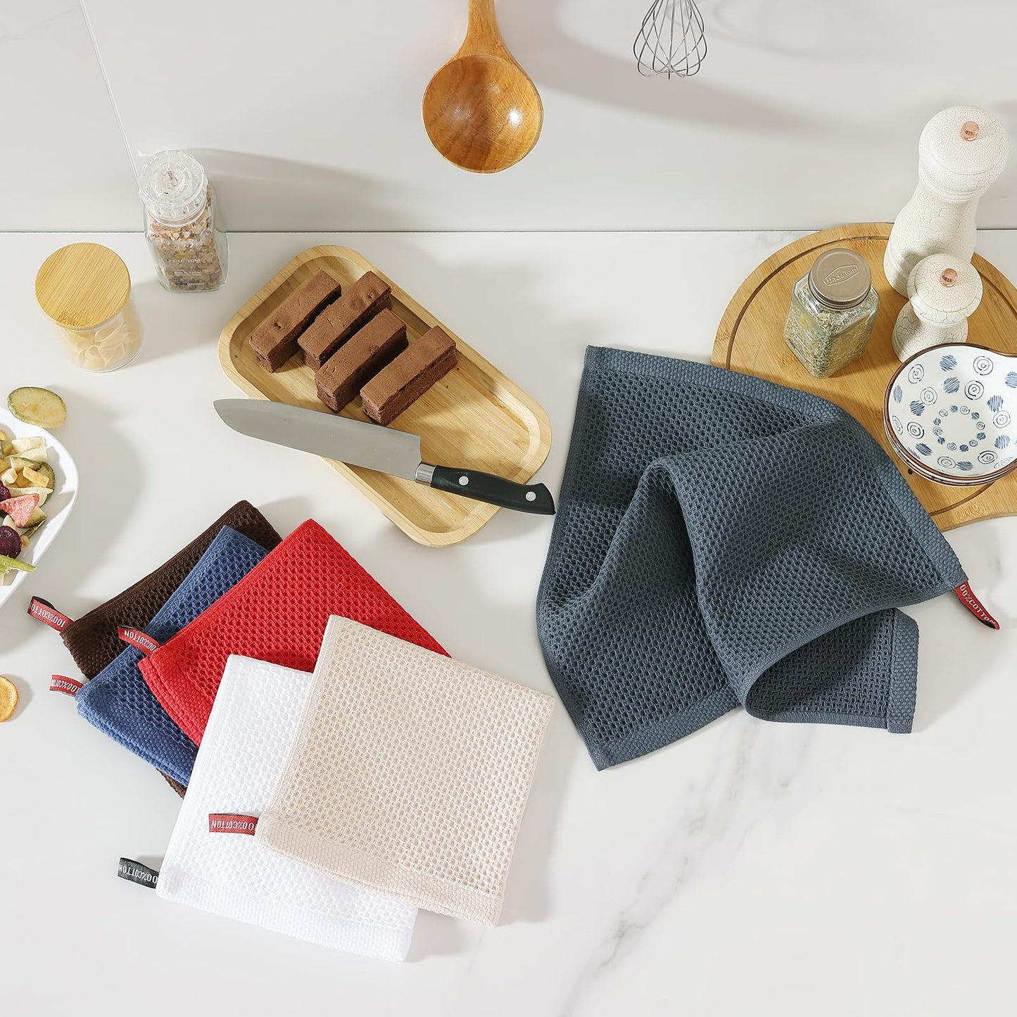 Mossfor dish towels 100% cotton, 6-pack 30 x 30 cm, Soft kitchen towels absorbent thick premium dishcloth cleaning cloth, Blue.