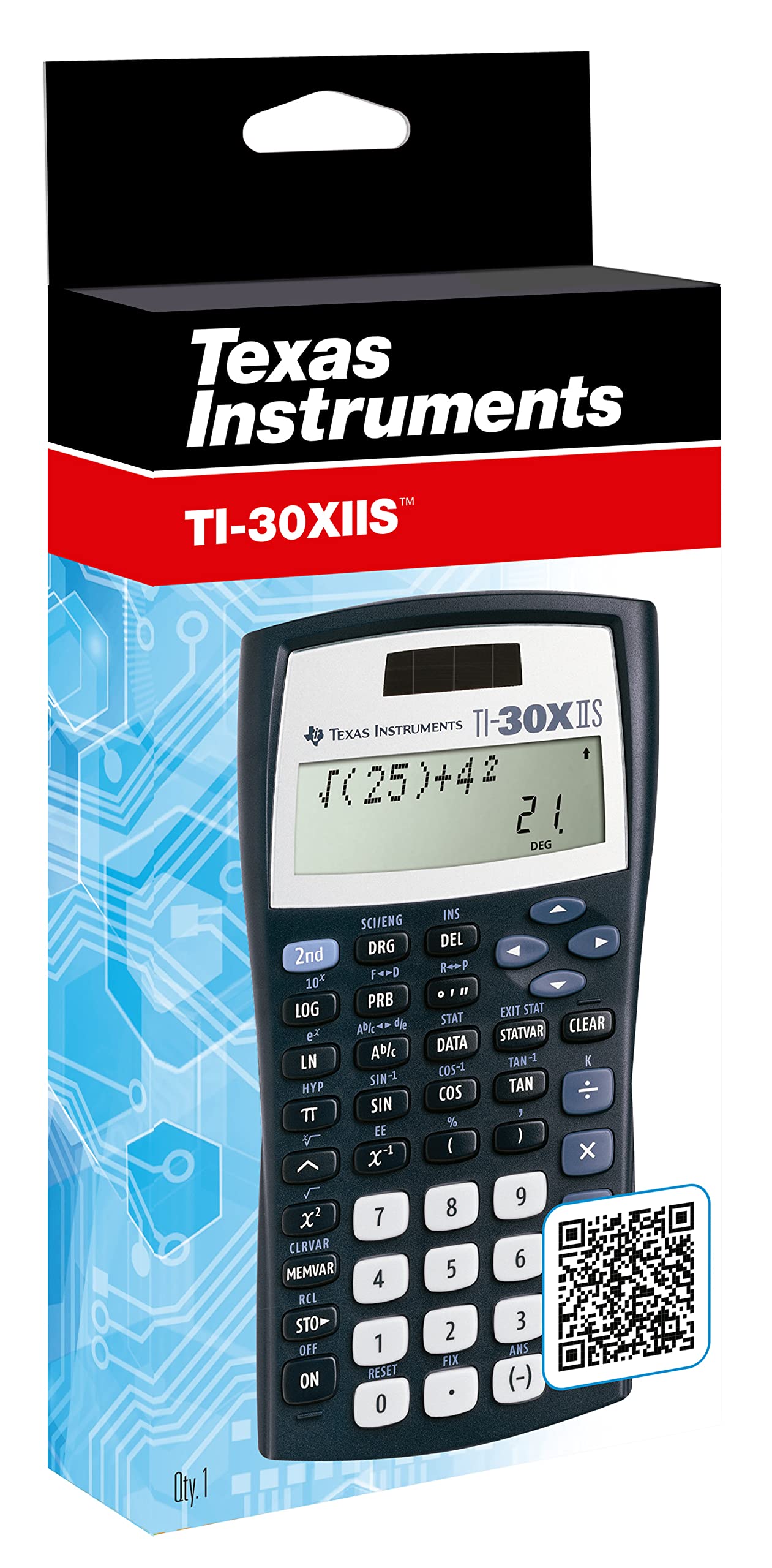 Texas Instruments TI-30 XIIS school calculator (two-line display, solar and battery powered) Dark blue.