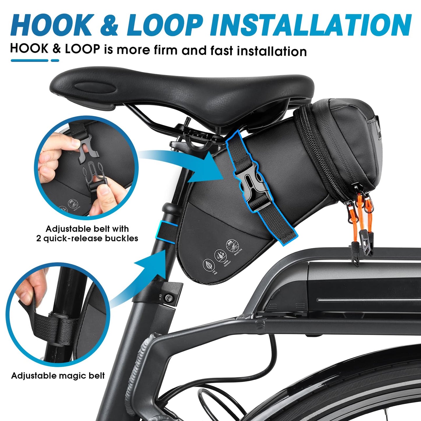 BHHTBB Waterproof Bike Saddle Bags, Expandable from 1.5L to 2L capacity, with Reflective details. Perfect for Gravelbike MTB.