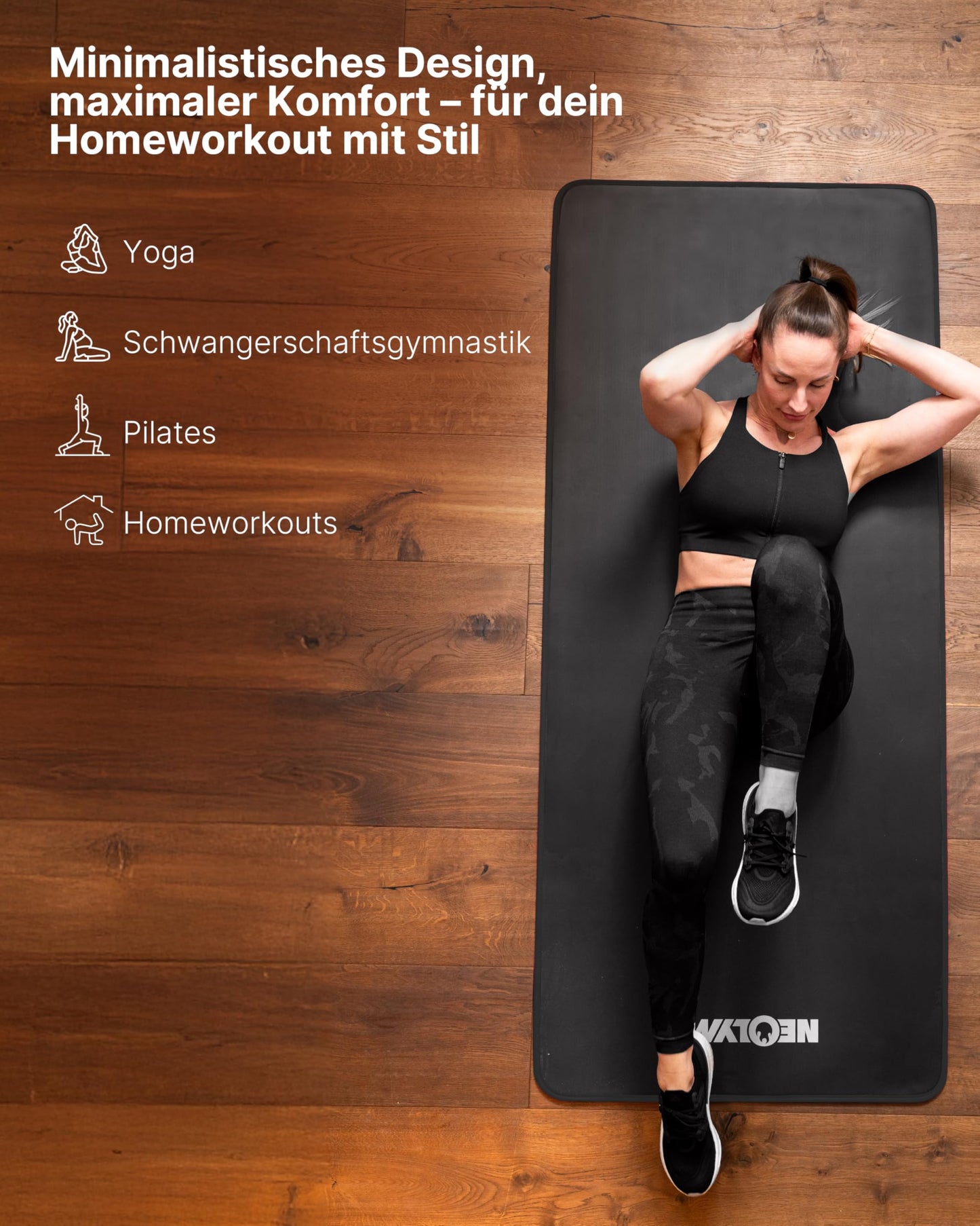 NEOLYMP extra thick and non-slip fitness mat with fitness e-book and carrying strap - Pilates mat, yoga mat, exercise mat, gymnastics mat, training mat (anthracite | 80 cm)