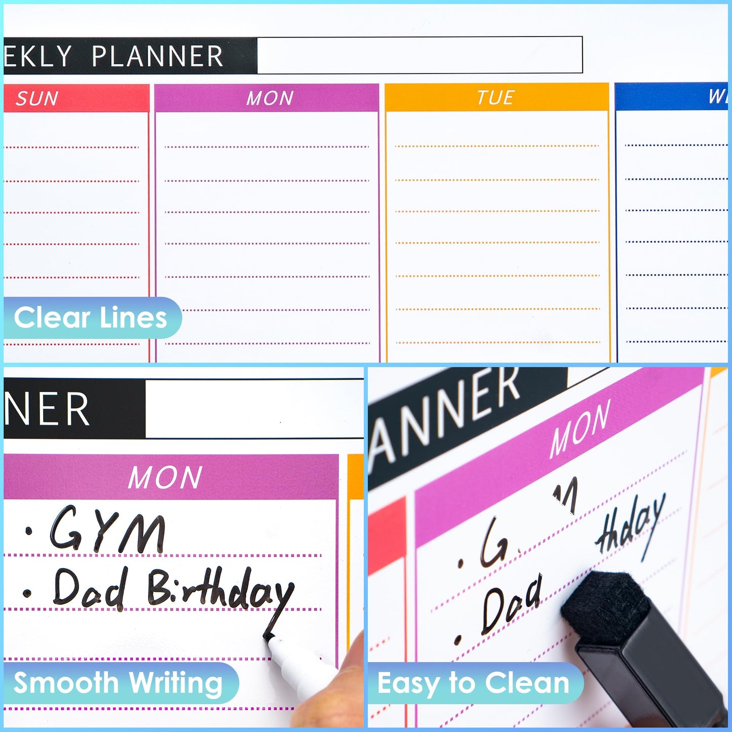 Whiteboard Weekly Planner Magnetic, Small 40x30cm Magnetic Whiteboard Calendar, Wall Hanging Double-sided Board for Planning, To Do List, Drawing, School, Home, Office