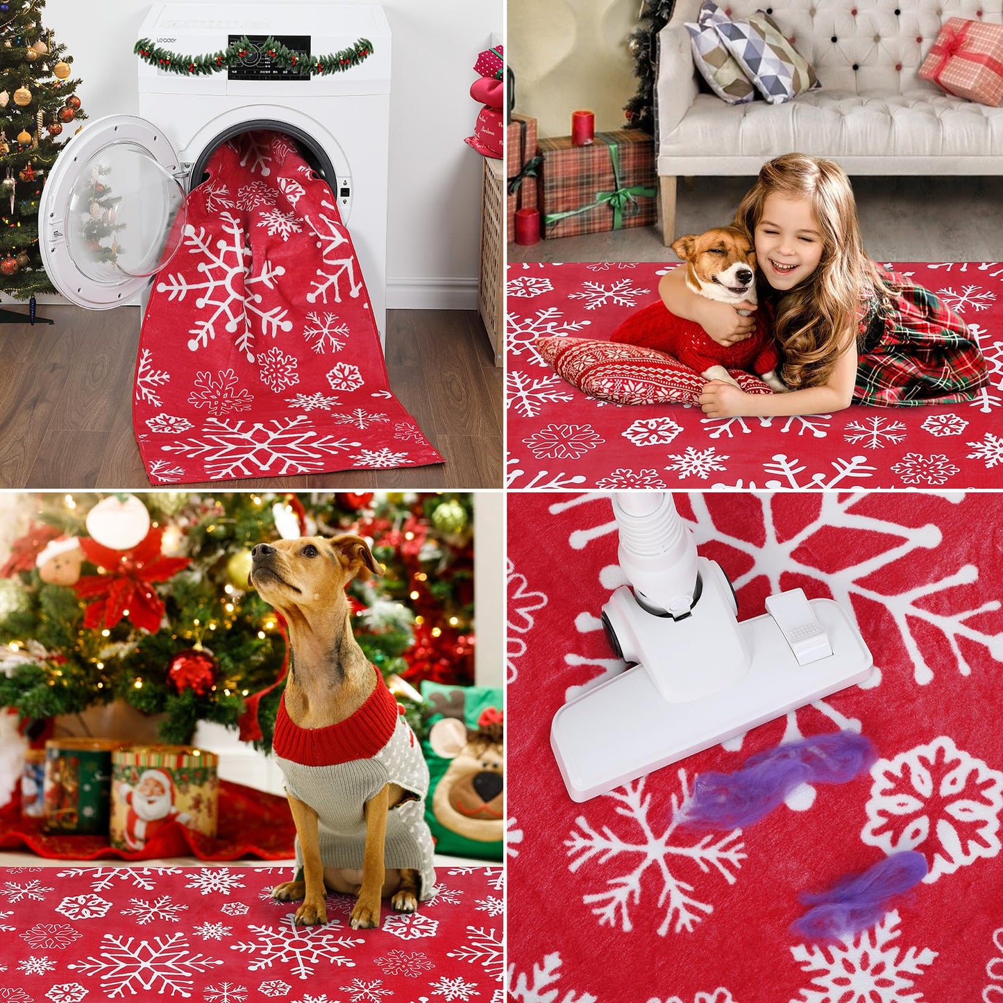 LuxFocus Runner, 60 x 180 cm, Christmas decoration, rug for hallway, Christmas, indoor decor, soft red carpet, snowflake pattern, kitchen, hallway, runner, machine washable, non-slip, 60