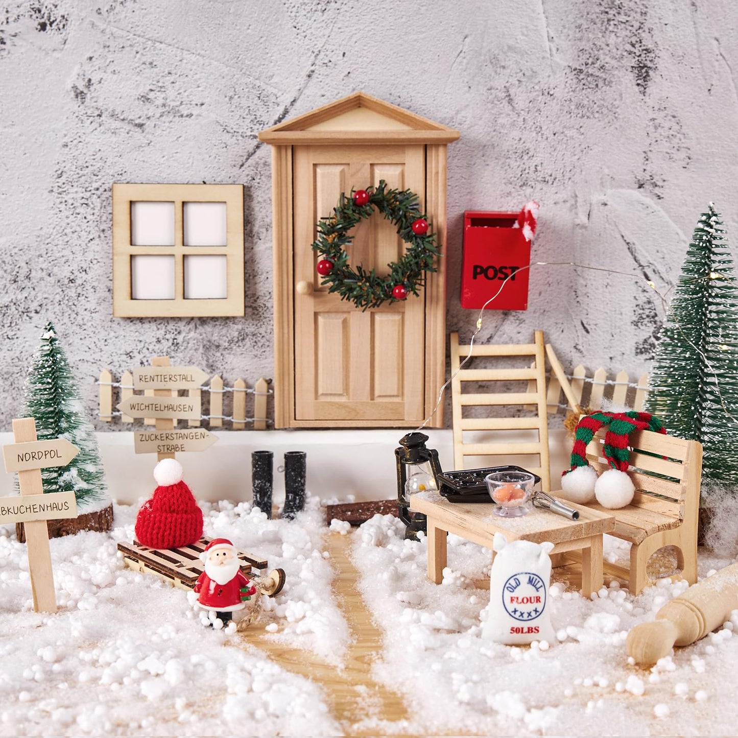 SUNBEAUTY Elf Door Set Complete with elf letters, including baking set, mailboxes, signs, and other accessories. Christmas decoration for children's rooms, DIY gift for kids at Christmas.