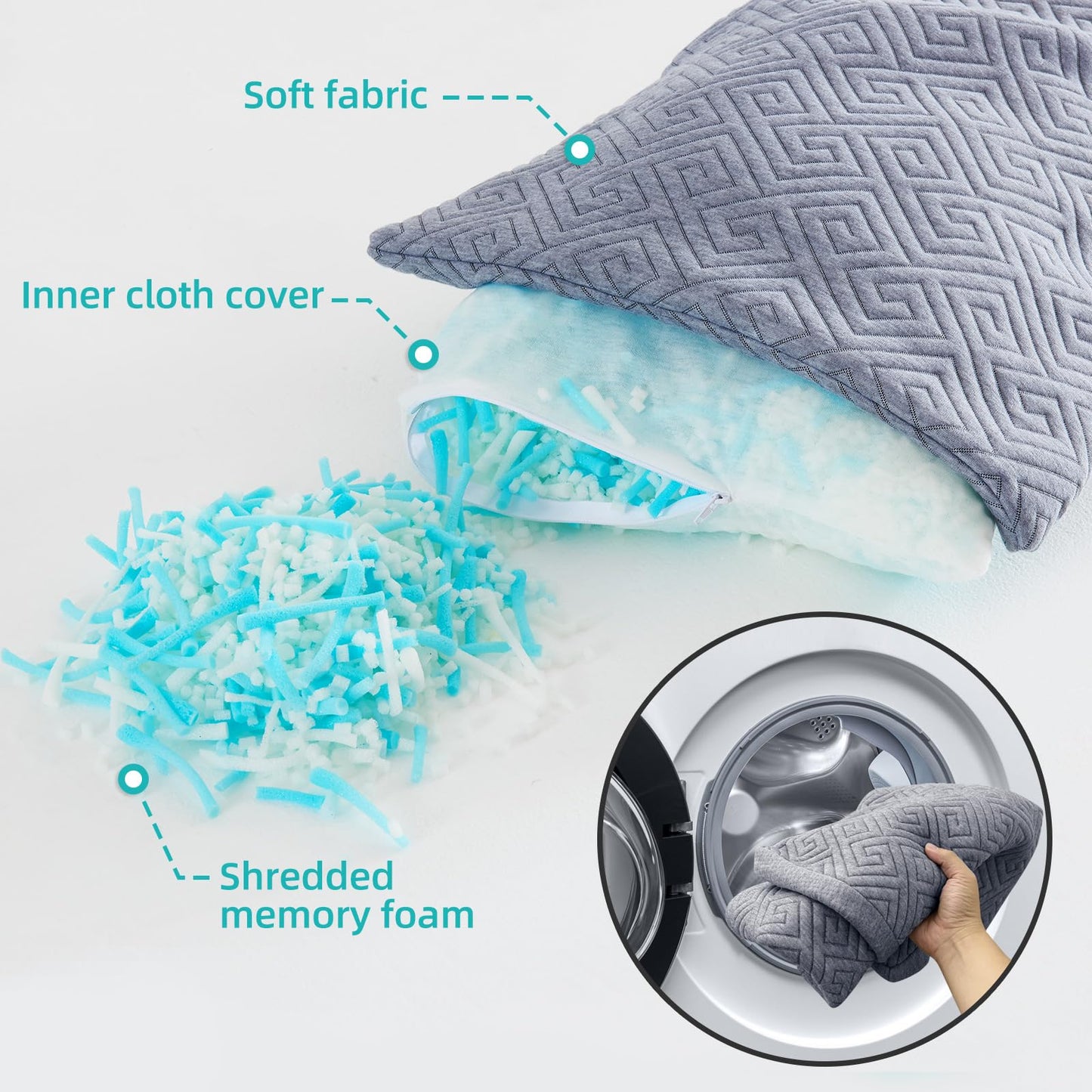 NOFFA Side Sleeper Pillow 39 x 137 cm Long pillow for side sleepers with shredded memory foam Pregnancy pillow Viscoelastic foam body pillow with cover, adjustable filling