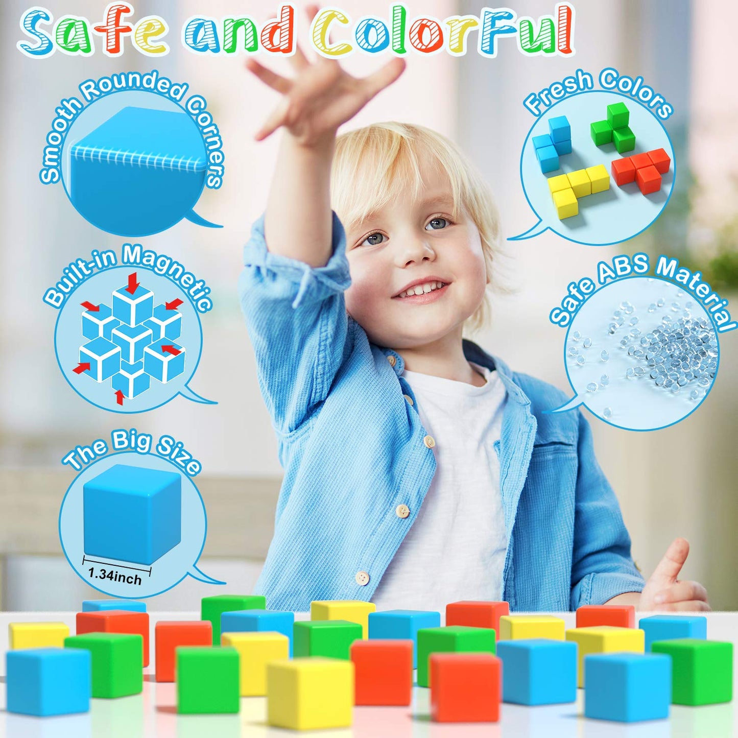 Asago Magnetic Building Blocks 28 Pieces, Large Magnet Stones 34mm 3D Magnets Puzzle for Brain Training in Children