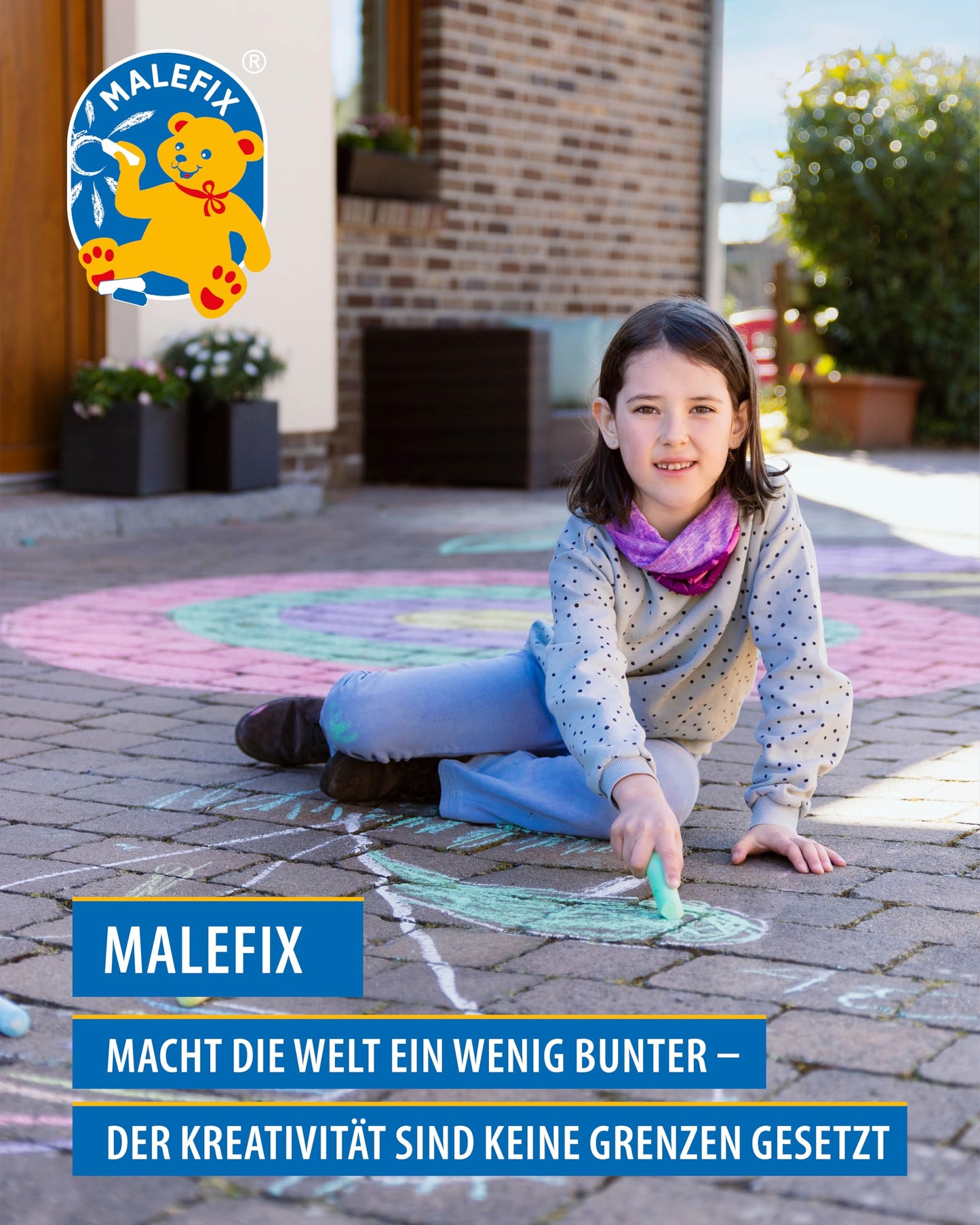 PUSTEFIX MALEFIX Sidewalk Chalk 2 x 50 pieces I Vibrant sidewalk chalk colors, easy to apply I Easily removable with water I For kids & adults