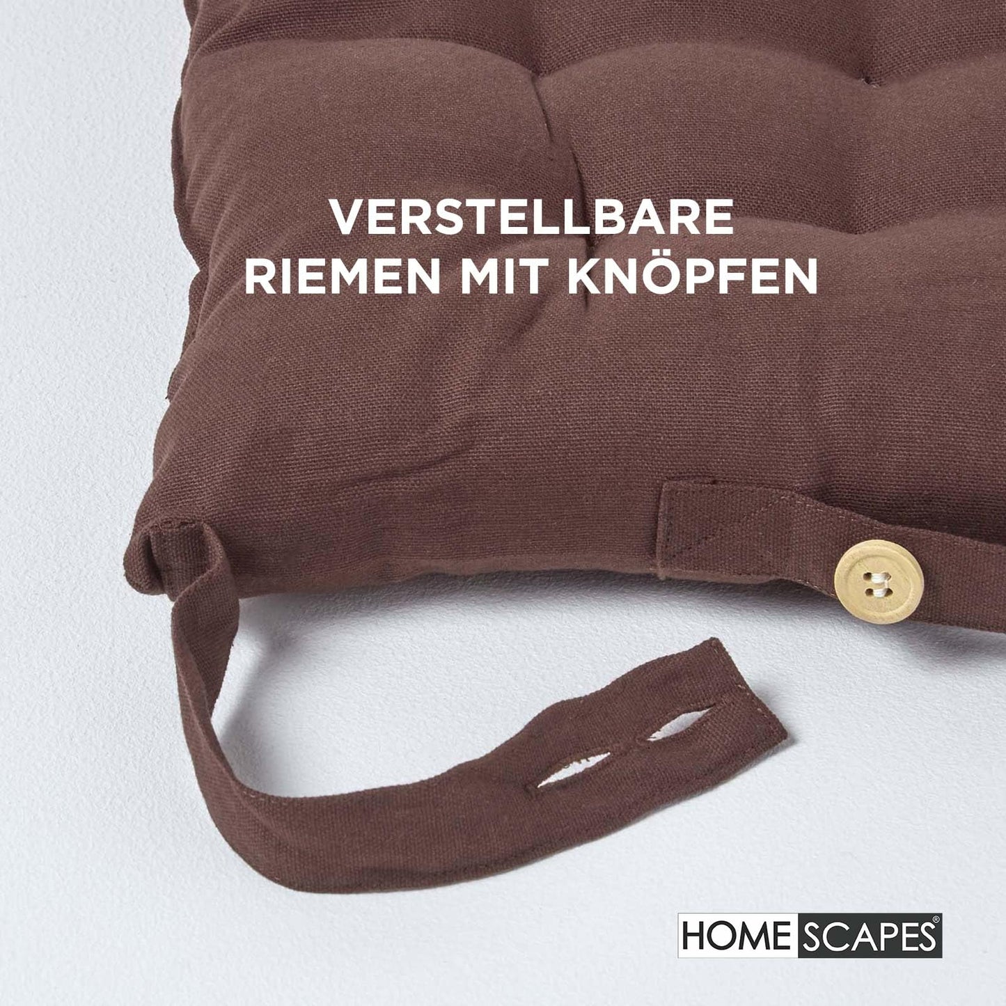 Homescapes 6-piece chair cushion set 40x40 cm brown - seat cushions for outdoor/indoor use with cotton cover, washable seat padding Oeko-TEX certified for dining, kitchen, and garden chairs.
