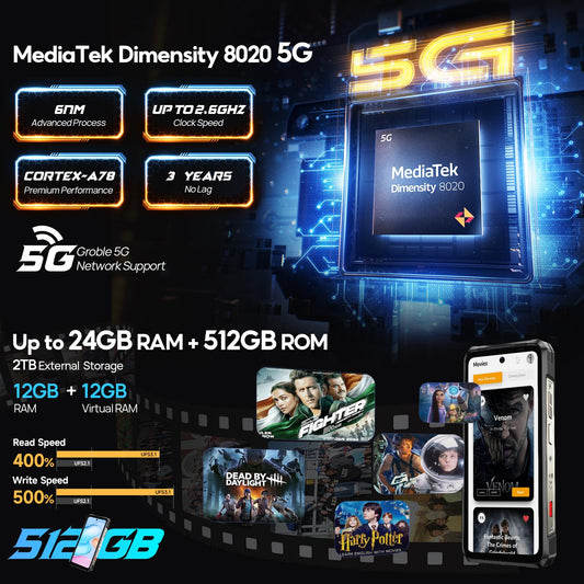 Ulefone Armor 26 Ultra 5G Outdoor Phone, 512GB+24GB 15600mAh/120W Dimensity 8020 200MP+50MP Camera 6.78” 120Hz 121dB IP68 Rugged Smartphone Android 13 Dual SIM Fingerprint ID/NFC 2 Year Warranty.
