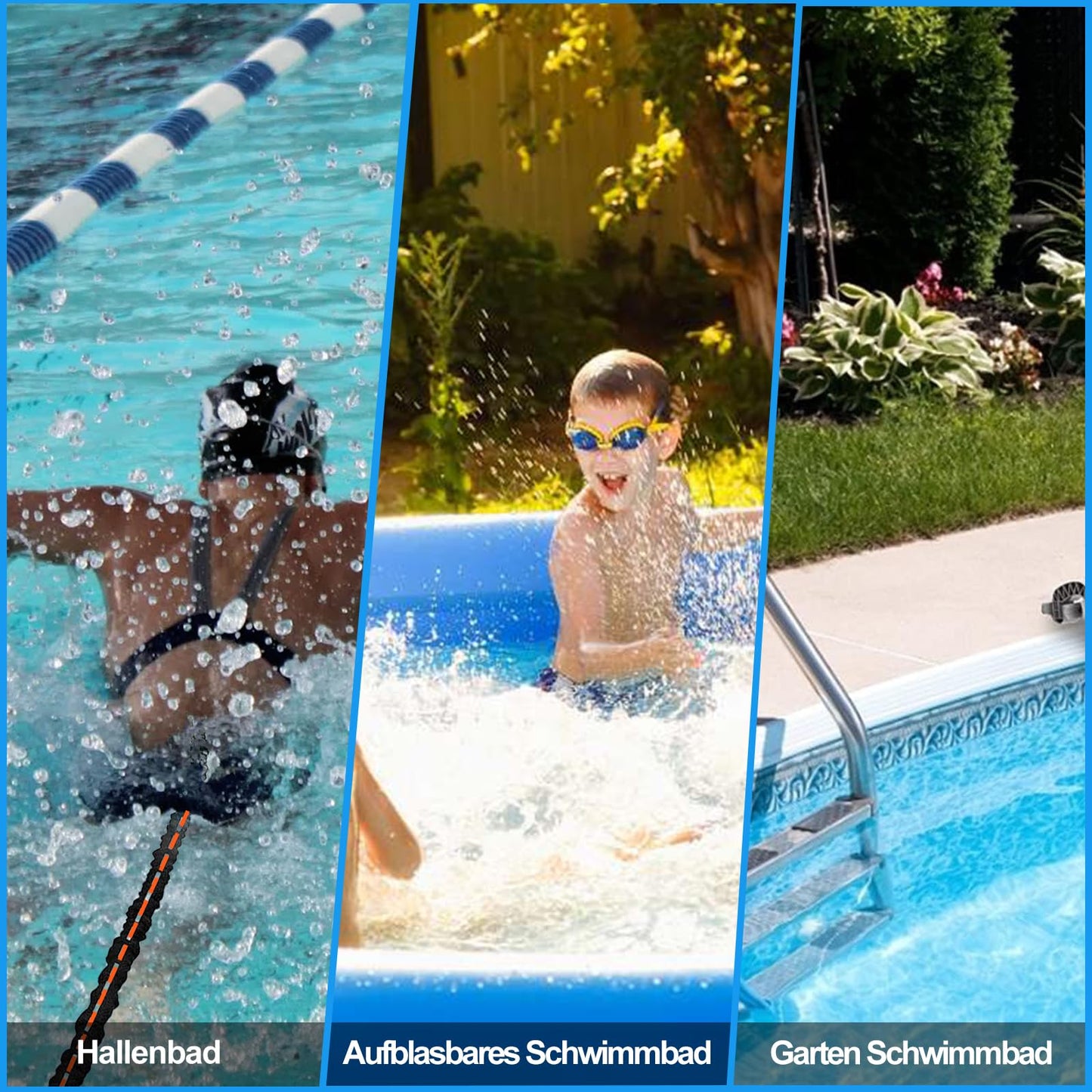 Pool swimming belt for kids and adults, 4-7.5M swim trainer swim cord with adjustable swim resistance belt, increases strength and endurance, perfect alternative to a counter-current system.