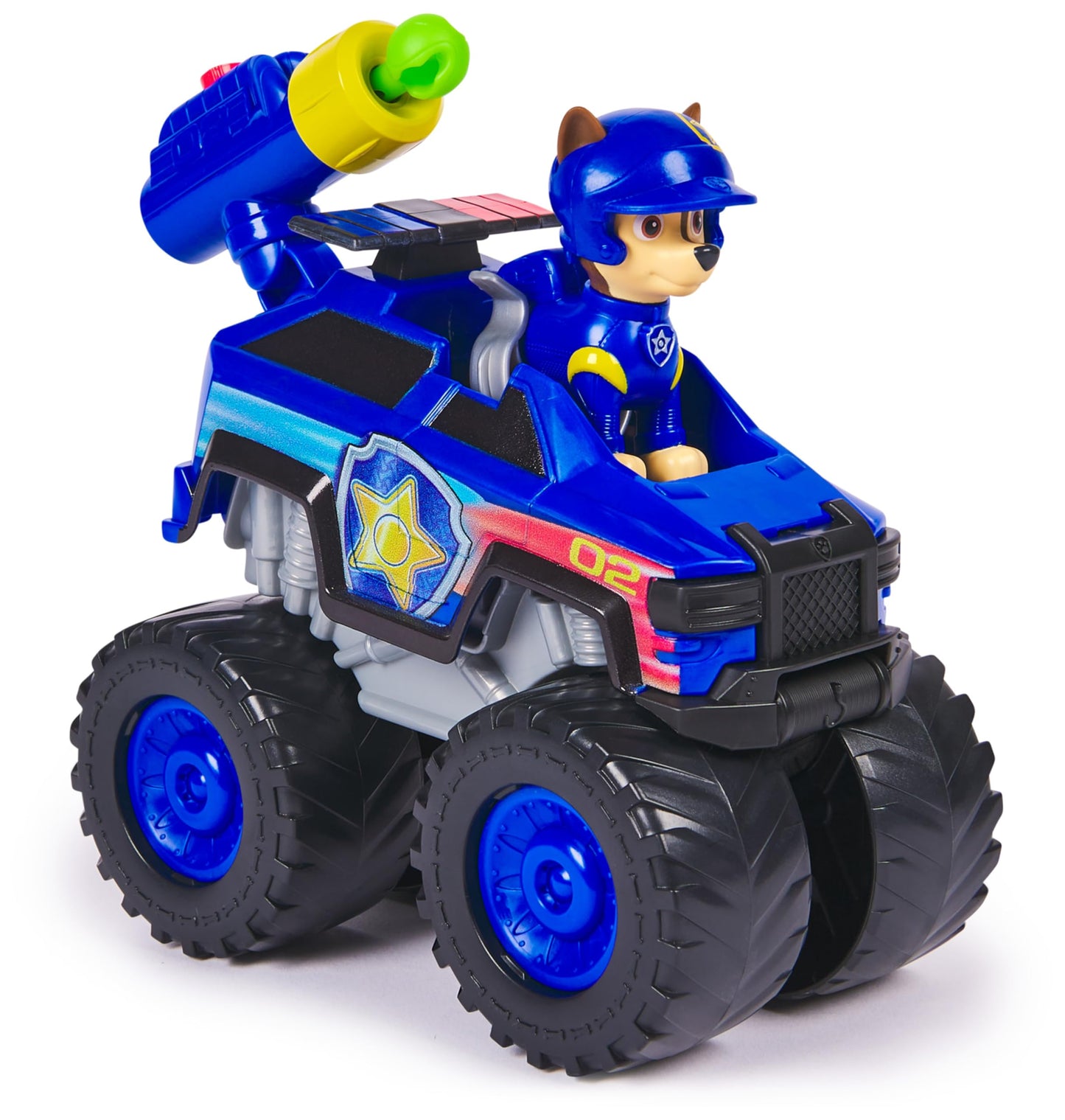 PAW Patrol Rescue Wheels - Chase's monster truck vehicle with projectile launcher and Chase figure, toy for children ages 3 and up.