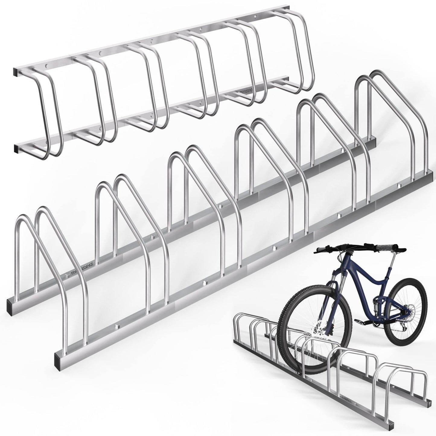 MONZANA® bike stand for 6 bikes 37cm distance between wheels 30-65mm tire width stainless steel self-locking screws ground or wall mounting multiple stand bike holder stand rack.