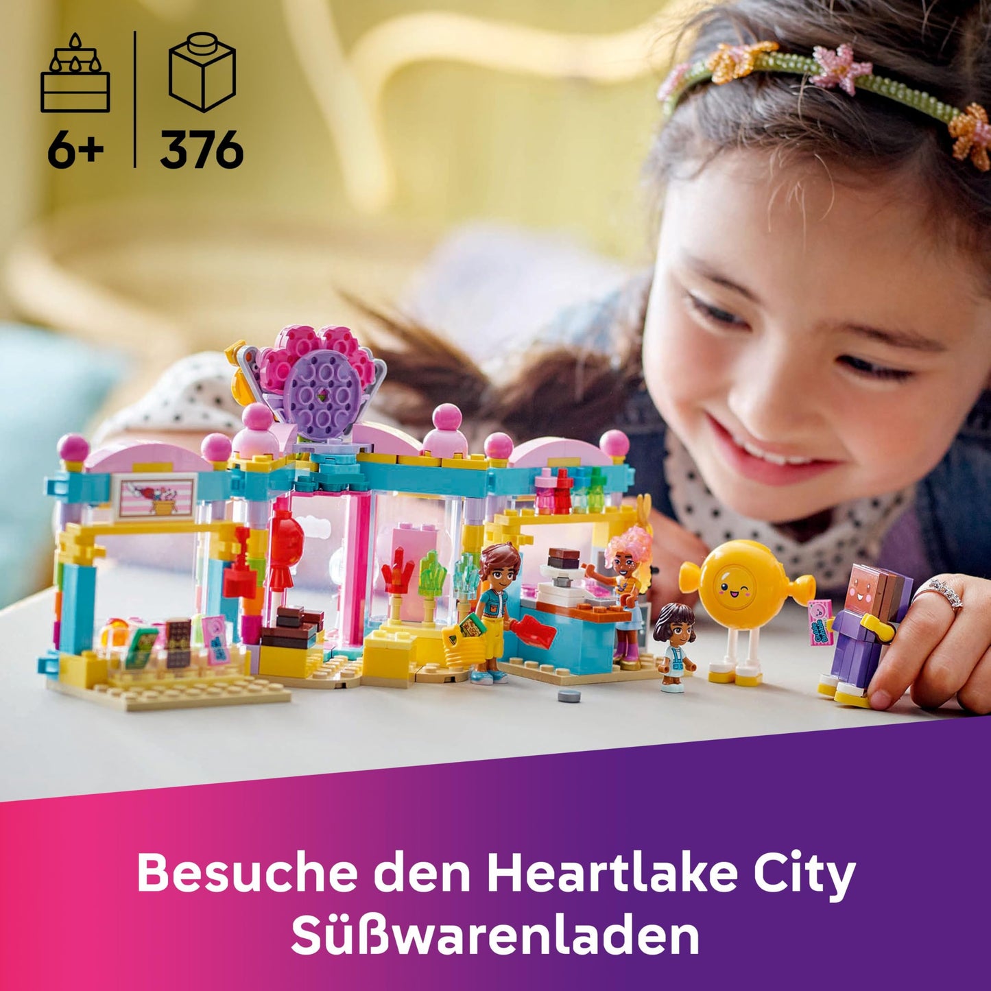 LEGO Friends Heartlake City Sweet Shop - Buildable kids' playset with 3 minifigures, a cat figure, toy food, and accessories - Gift for girls and boys ages 6 and up - 42649