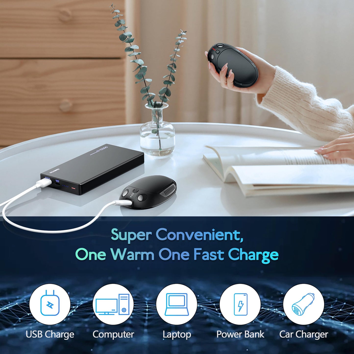 Electric hand warmer, 2-pack rechargeable hand warmer with 4 heat modes. Ideal warm gift for outdoor sports, golf, camping.
