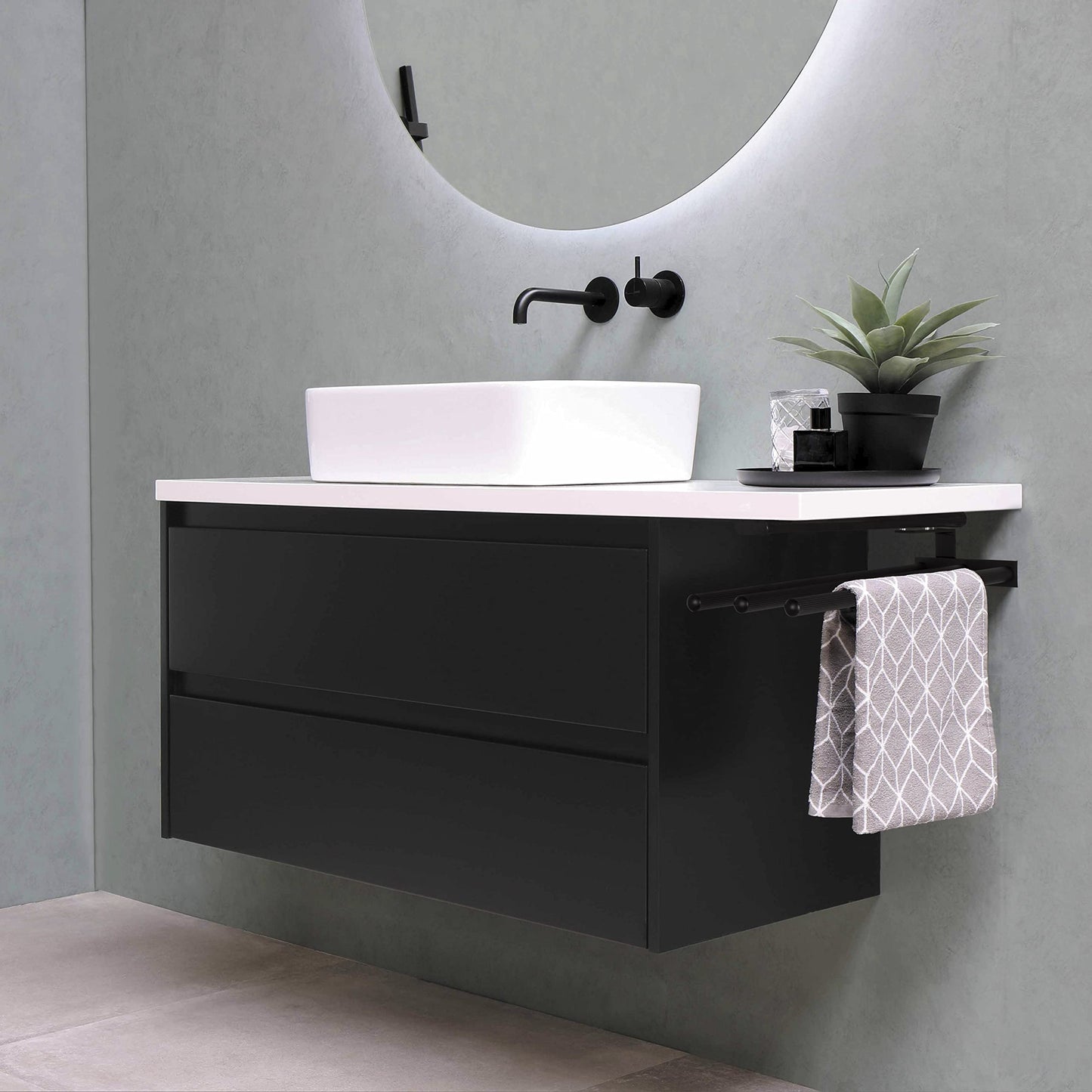 SOTECH aluminum towel holder TED 2-armed black matte (450-730 mm, extendable, rotatable) Telescopic extension suitable for bathroom or kitchen