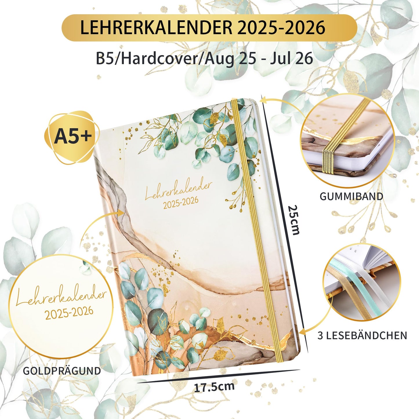 Teacher planner 2025 2026, teacher planner 2025 2026 a5 from August 2025 to July 2026, school planner 2025 2026 for teachers, 17.5 x 25 cm, hardcover teacher planner, slip pocket