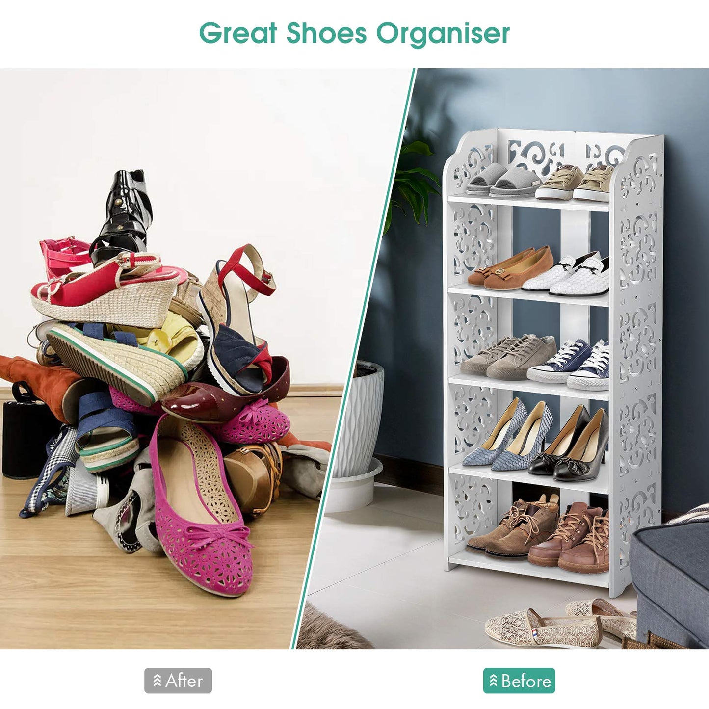White shoe rack, 40 cm wide shoe rack, narrow and tall shelf, small standing shelf with 5 shelves, stackable bathroom shelf, kitchen storage shelves, decorative shelf, shoe cabinet for hallway, bathroom, kitchen, living room.