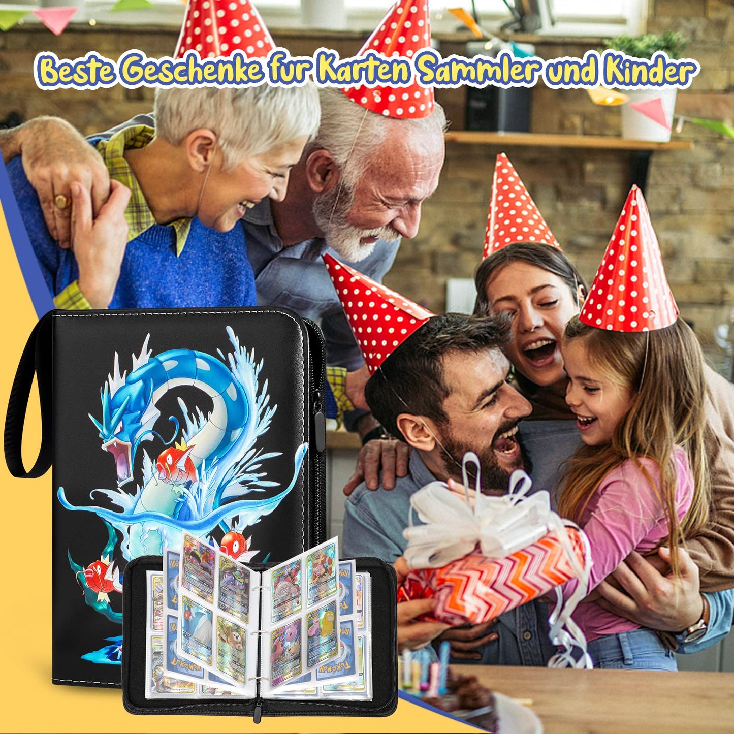 Pokemon card collection album, 400 cards, 4 pockets per page, 50 pages in total. Made of high quality waterproof PU leather. Perfect gift for kids.