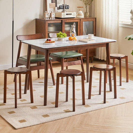 YMYNY dining chairs, solid wood bar stools, set of 4 bar stools, round ottomans, work stools, space-saving, stackable, for conference room, living room, dining room, kitchen, walnut brown HBD026H-4.