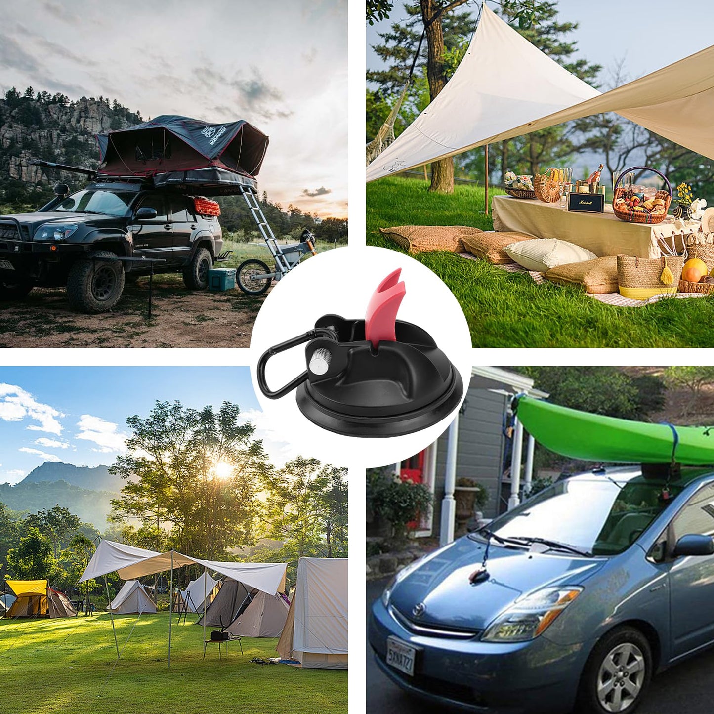 TYBYBB Suction Cup Hooks 4-Pack Camping Set, Extra Strong Suction Hooks, Suction Anchor, 35 KG Capacity, for Camping, Caravans, Awnings, RVs, Tiles, Cars, Glass