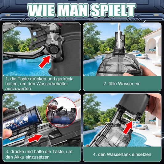 YOOHBERRYS Electric Water Gun, Electric Water Gun Large Capacity 500cc, Rechargeable Water Gun for Kids with Flash Effects, Automatic Water Gun for Pool, Beach, Garden (Grey)