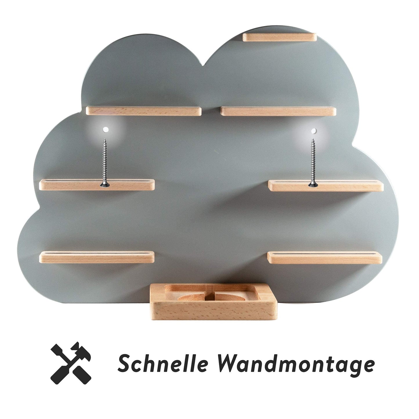 NOR28 shelf compatible for up to 33 Toniebox figures - cloud design 40x55x19cm for boys and girls| Kids room, magnetic, easily attachable.