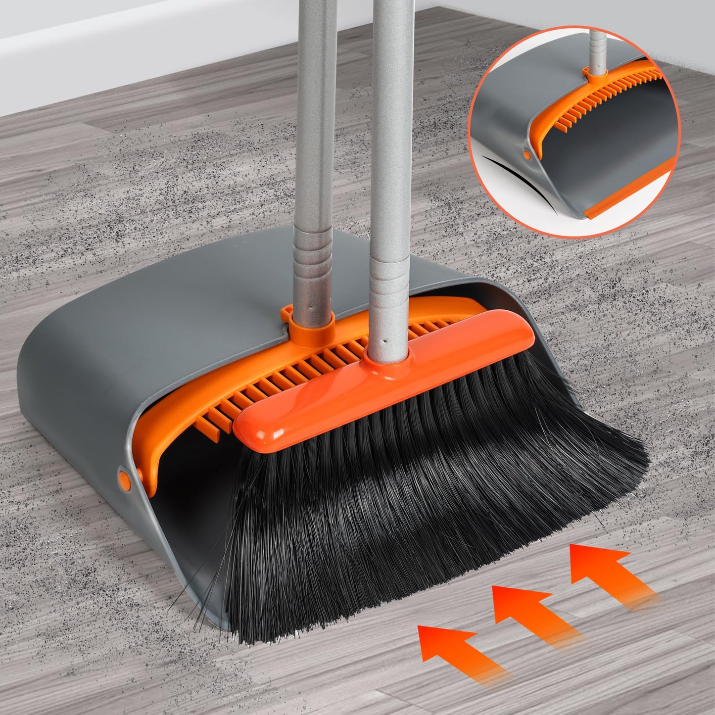 Jekayla Broom and Dustpan Set, broom and dustpan combo with 137cm long extendable handle for household cleaning, orange