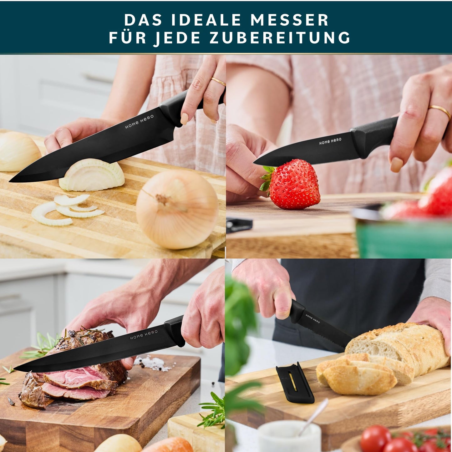 Home Hero Knife Set with Knife Sharpener - Sharp Kitchen Knife Set - Knife Block Chef Knife Set Stainless Steel Knife Set (11 Pieces with Sheath - Black)