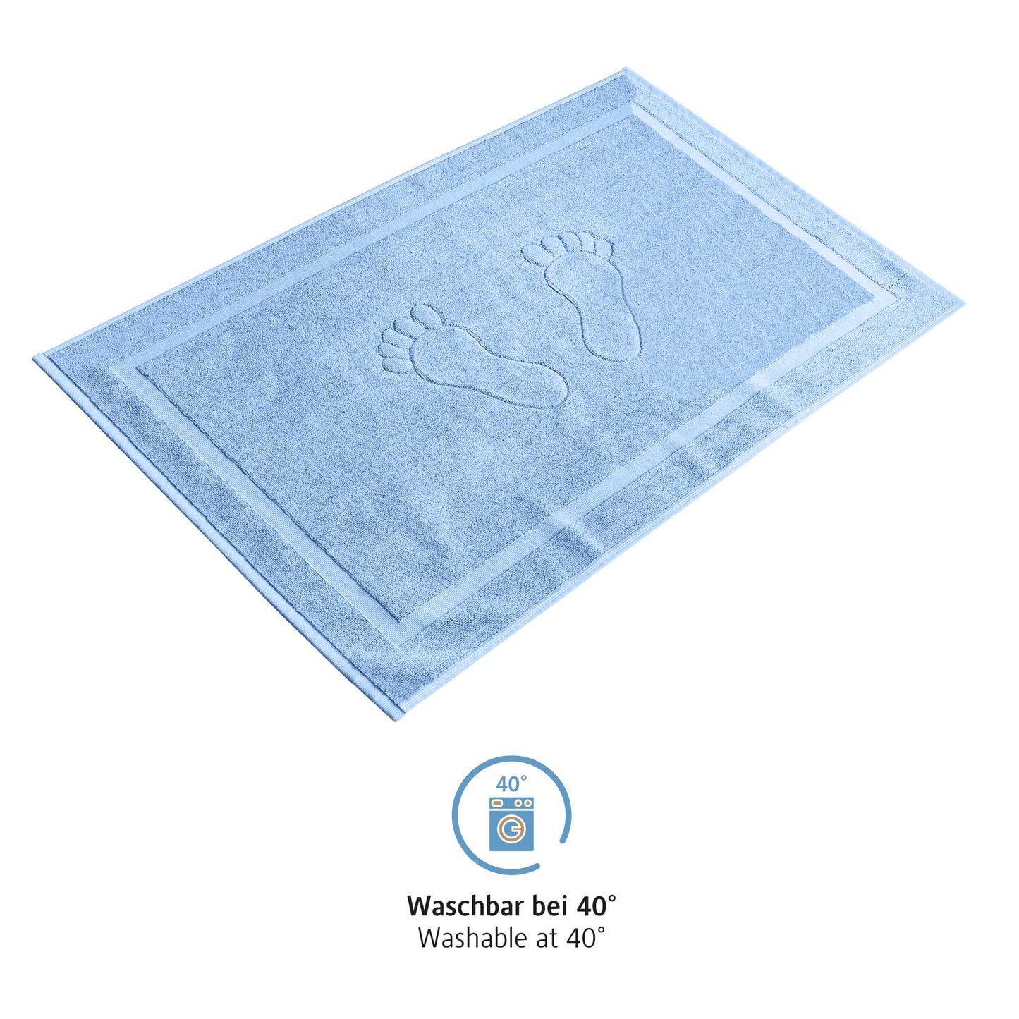 Comfortec Bath Mat Set 2 Piece, Terry Cloth Bath Mat, Washable Shower Mat & Bathroom Rug, 800 g/m² & 100% Cotton, Absorbent & Quick Drying, 50 x 80 cm, White/Light Blue